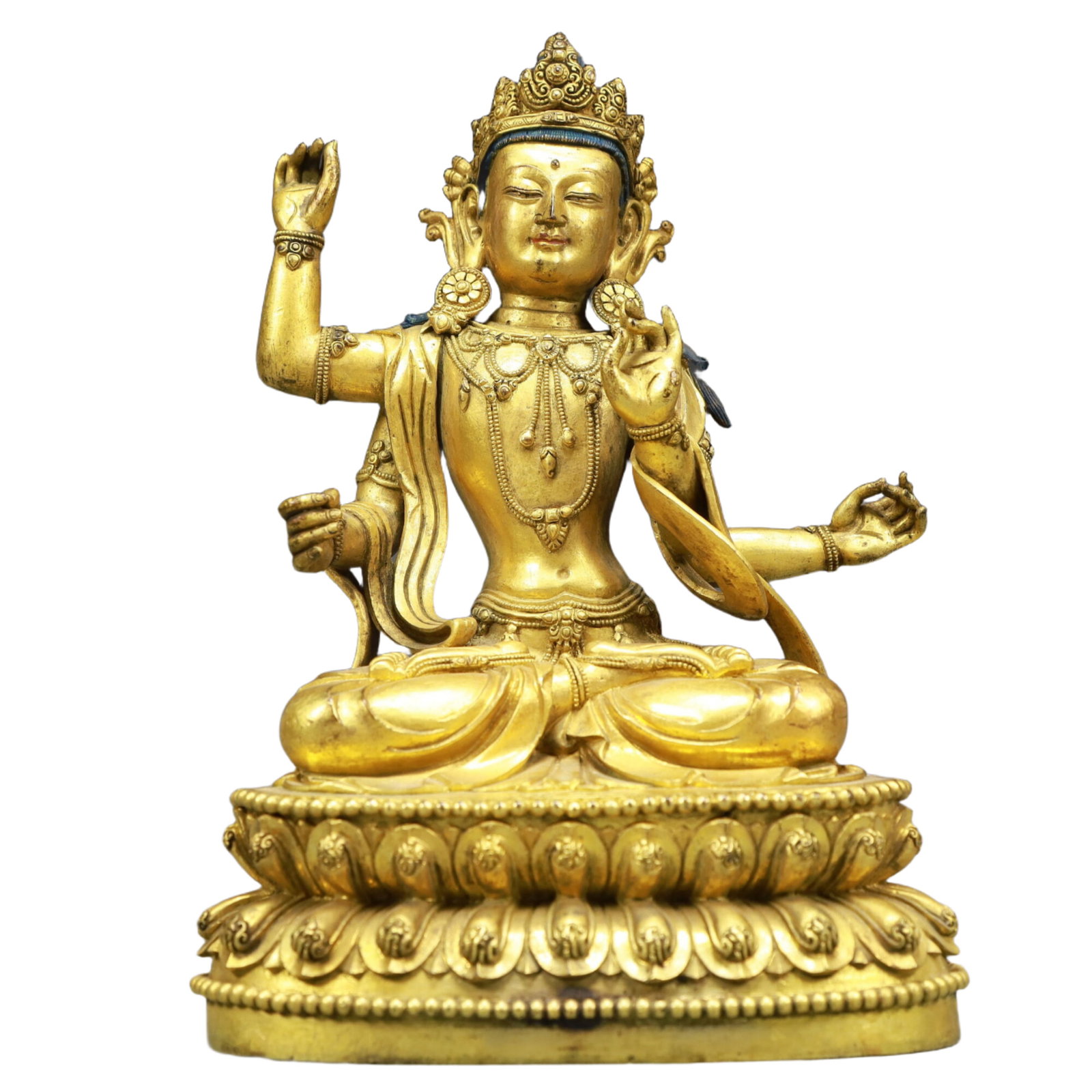 A Solemn Gilt Bronze Statue of Tara: Estimated Value:11000-22000 A Solemn Gilt Bronze Statue of Tara,Ming Dynasty, China,Yongle Six-character Mark,Size:6.7inx4.3inx9.8in Weight:3050g