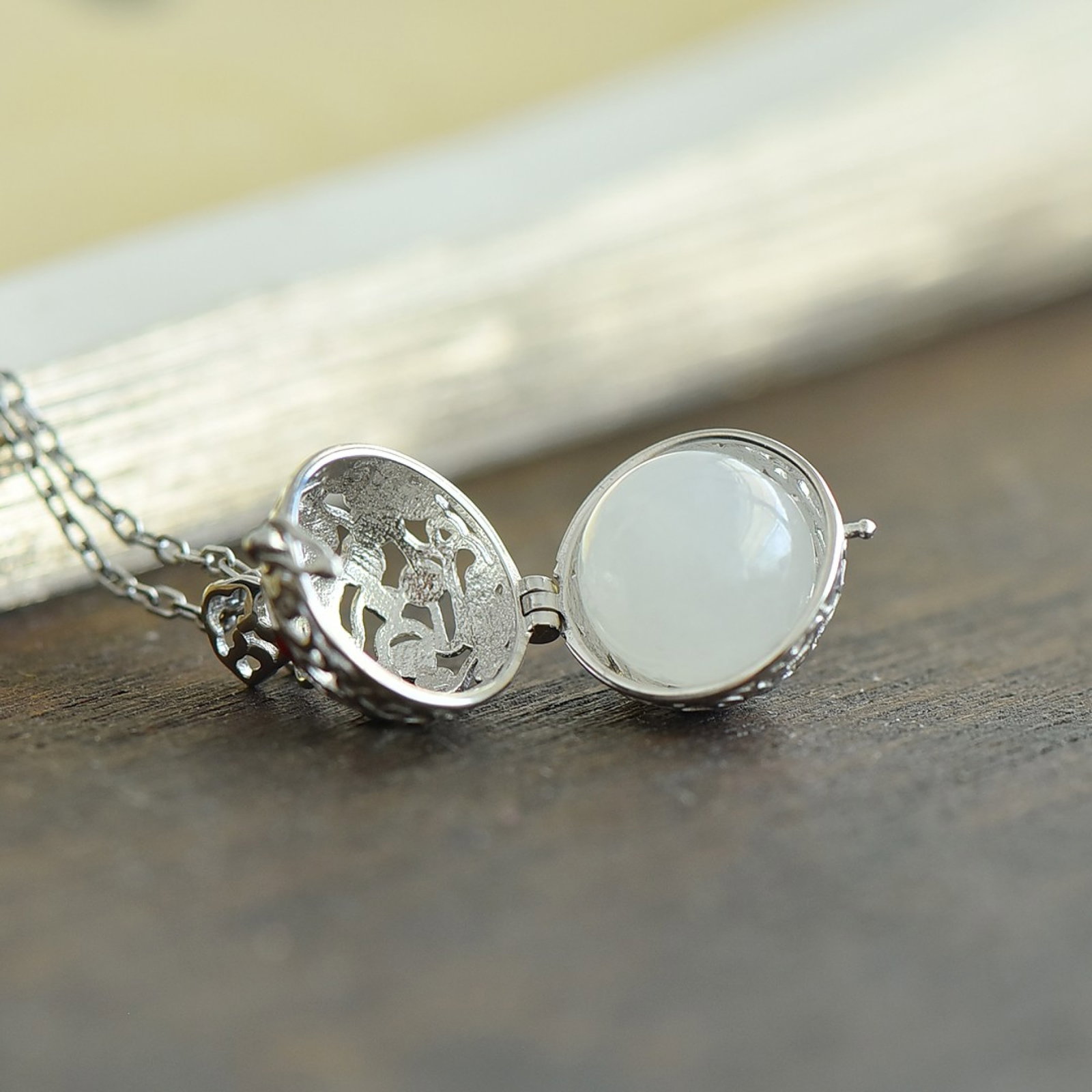 An Exquisite Sterling Silver Inlaid White Jade Pendant,Inlaid Gems - 4