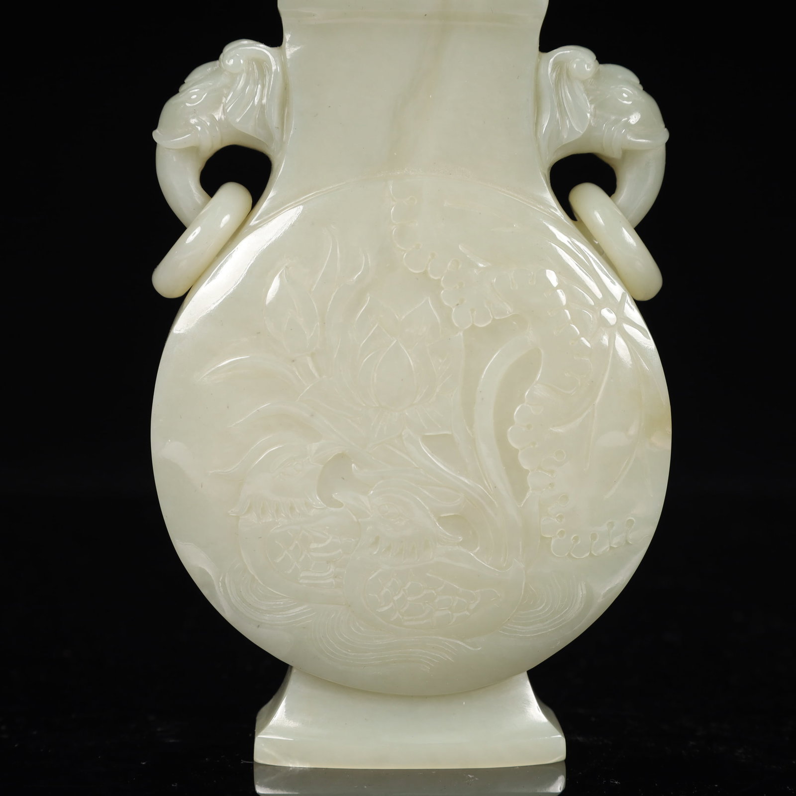 An Exquisite White Jade Flower and Bird Pattern Elephant-Ears Bottle - 10