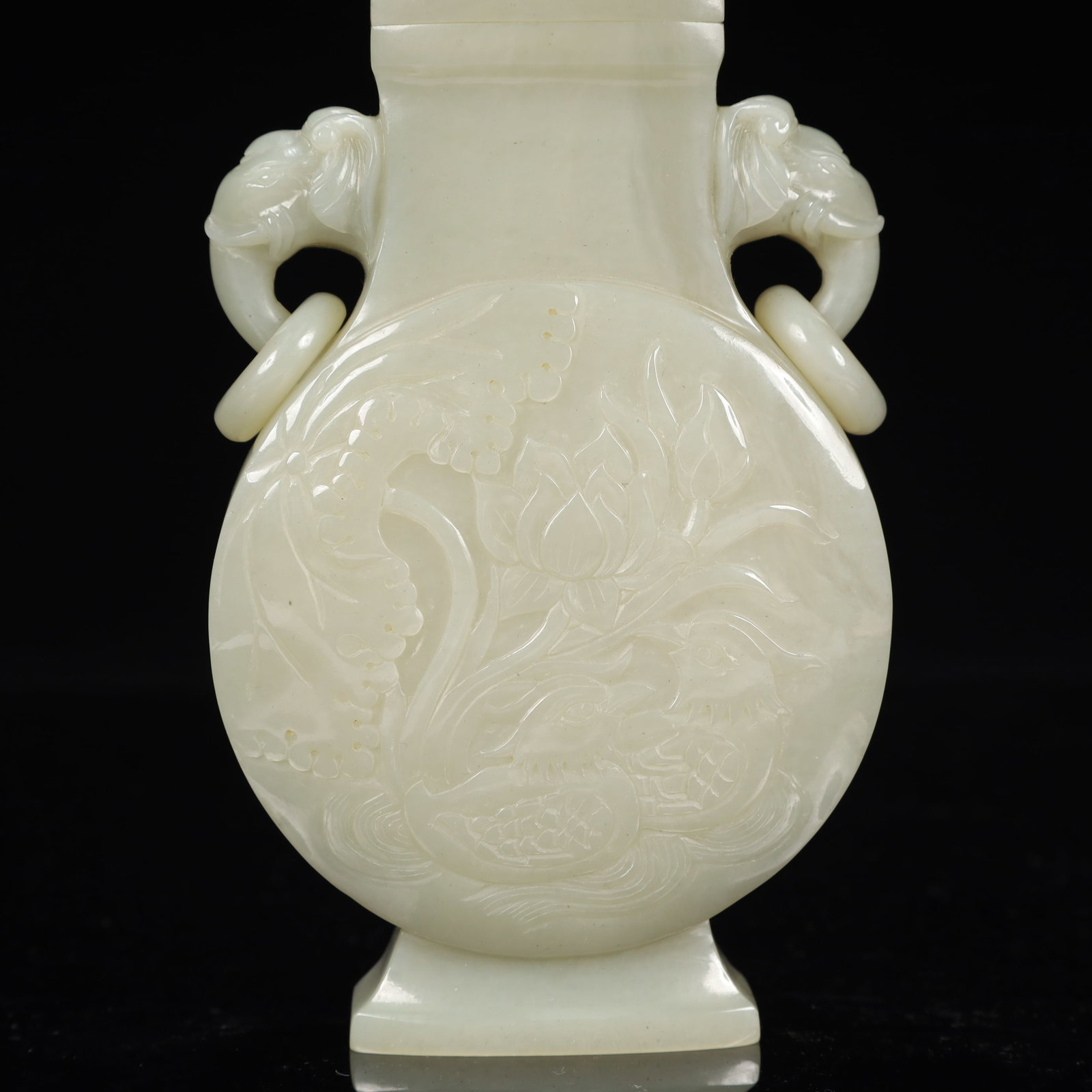 An Exquisite White Jade Flower and Bird Pattern Elephant-Ears Bottle - 3