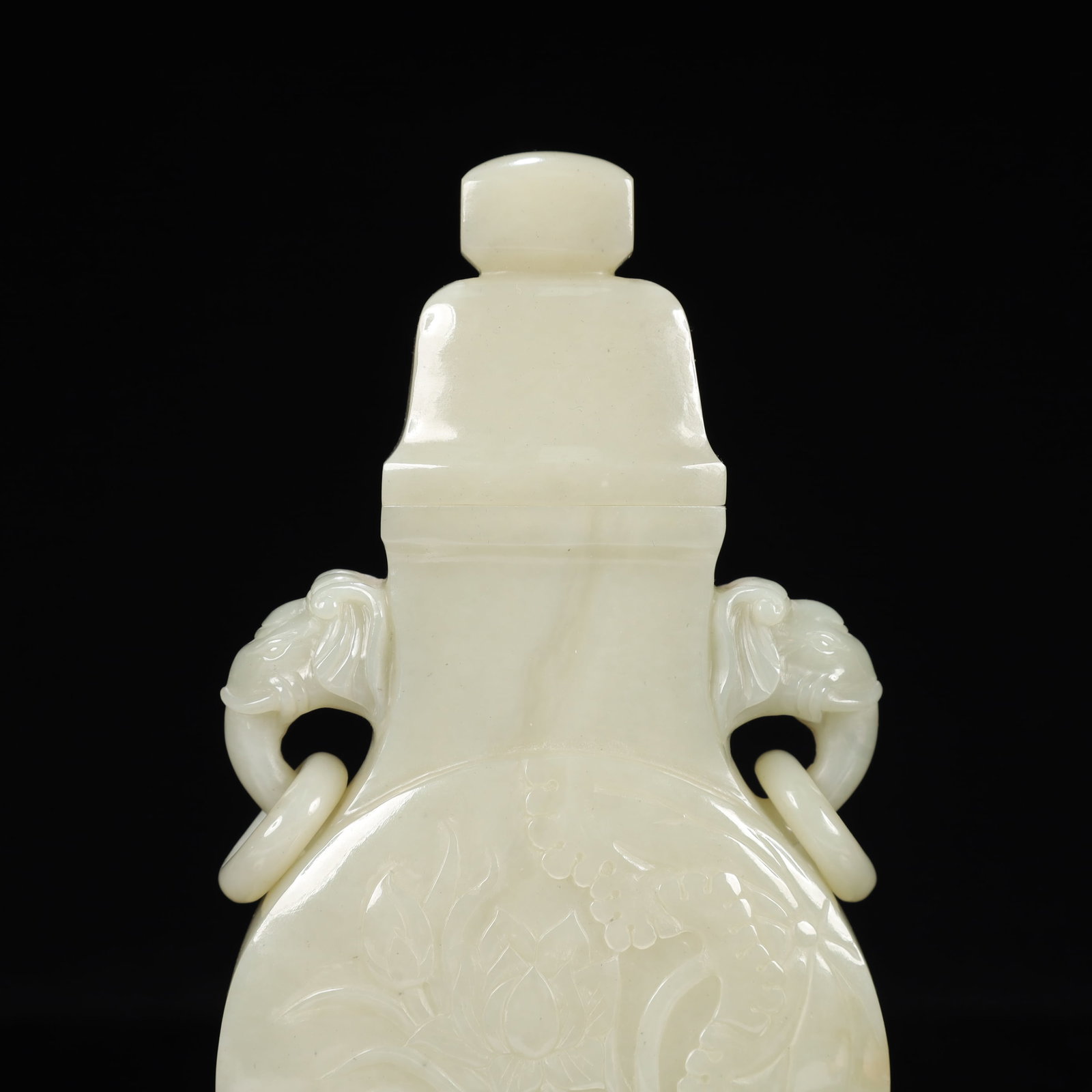 An Exquisite White Jade Flower and Bird Pattern Elephant-Ears Bottle - 9