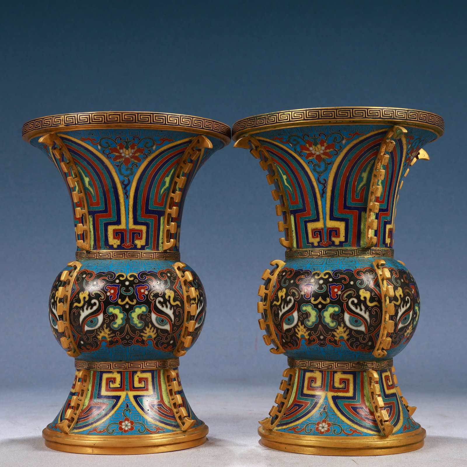 A Pair of Exquisite Cloisonne Beast-Face Pattern Vases - 2