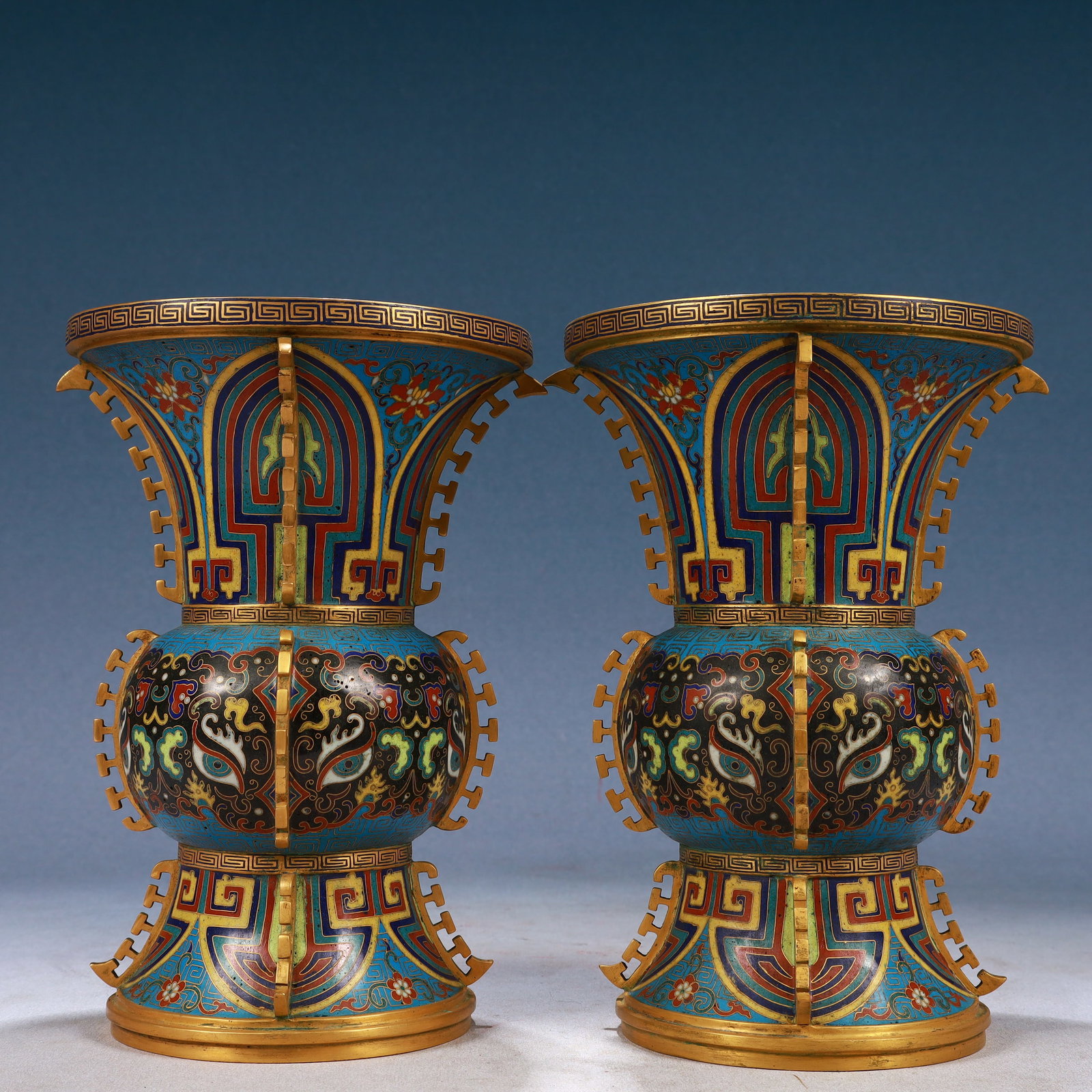 A Pair of Exquisite Cloisonne Beast-Face Pattern Vases - 4