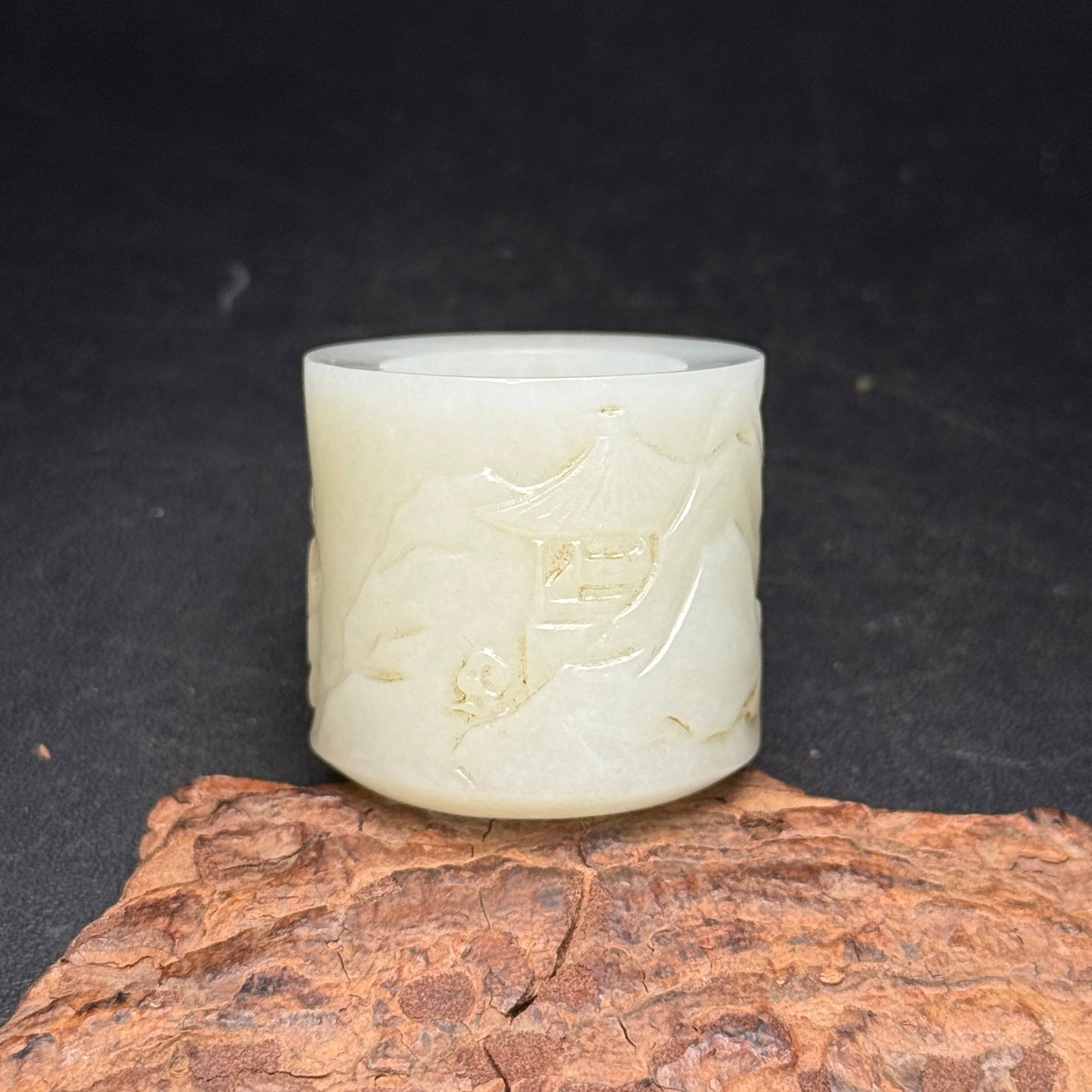 An Exquisite White Jade Figure and Buffalo Pattern Fingerstall - 2