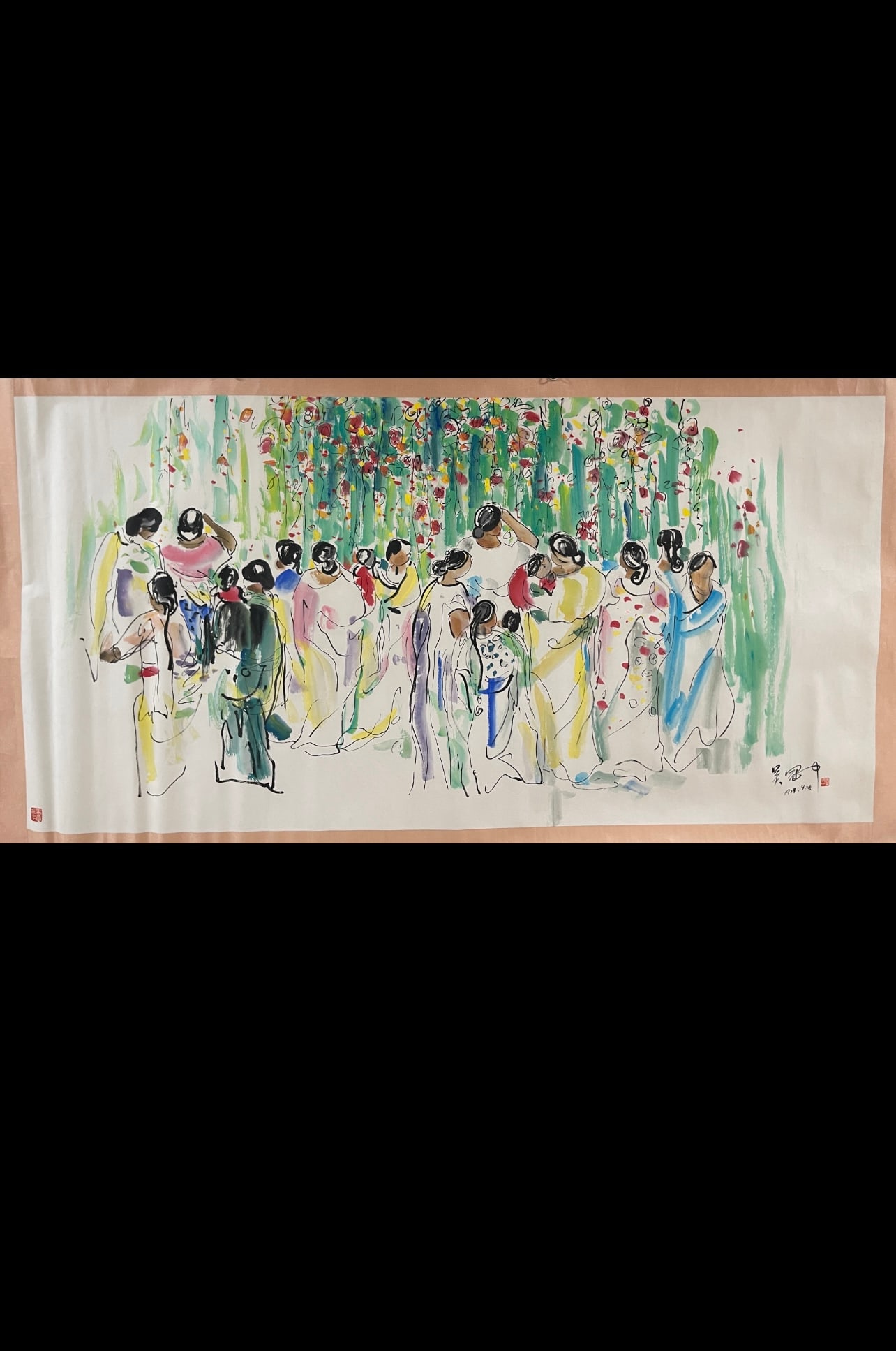 A Chinese Ink Painting of Figure on Paper,Wu Guanzhong: Estimated Value:5200-10400 A Chinese Ink Painting of Figure on Paper,Wu Guanzhong,Size:47.2inx94.5in 一幅中国水墨人物画,吴冠中