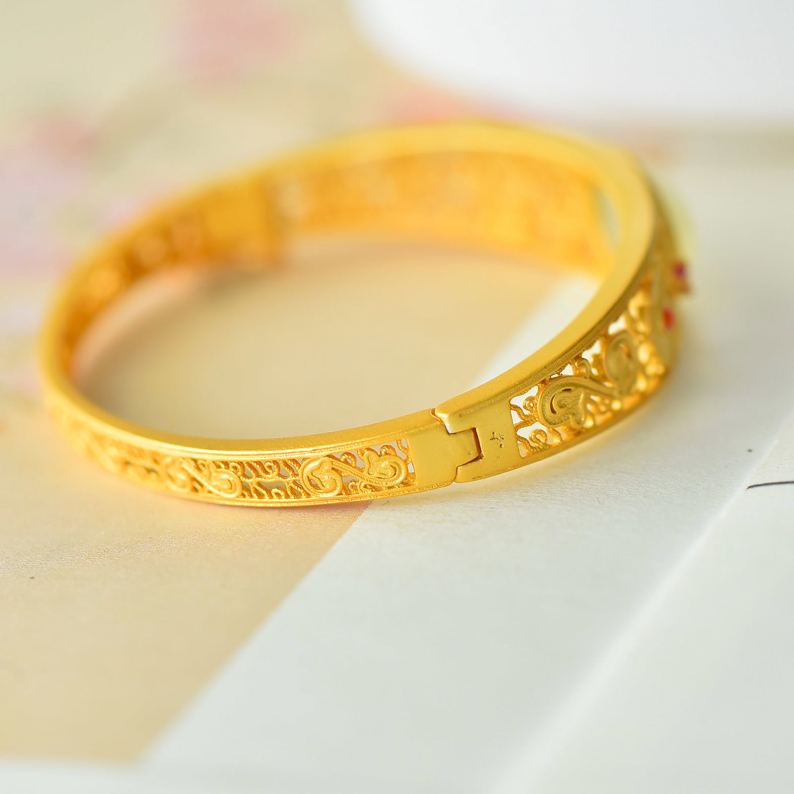 An Exquisite Sterling Silver-Gold Plated Inlaid White Jade Bracelet - 5
