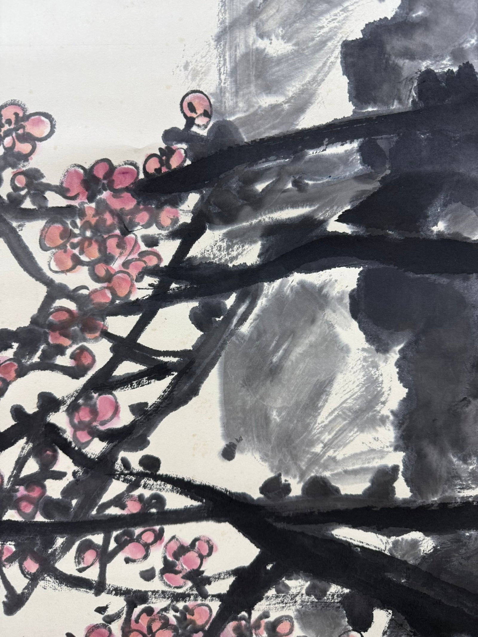 A Chinese Vertical Scroll Ink Painting of Plum Blossom on Paper,Wu Changshuo - 4