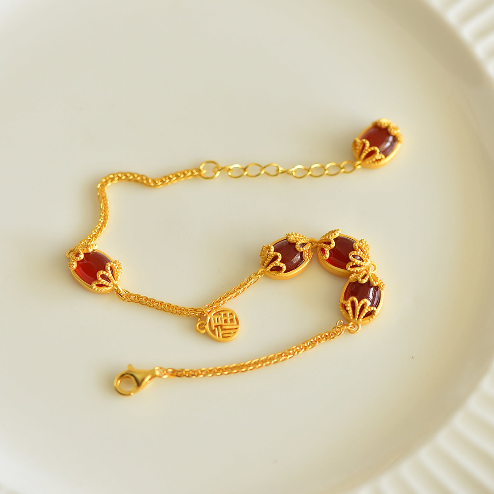 An Exquisite Sterling Silver-Gold Plated Inlaid Agate Bracelets - 2
