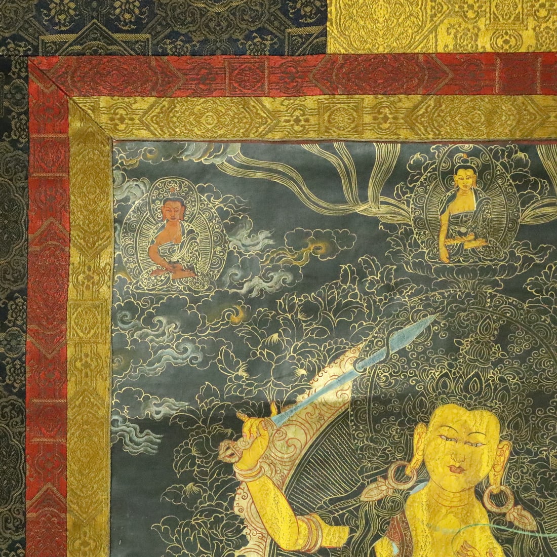 A Rare Brocade Painted Color Statue of Manjusri Tangka - 4