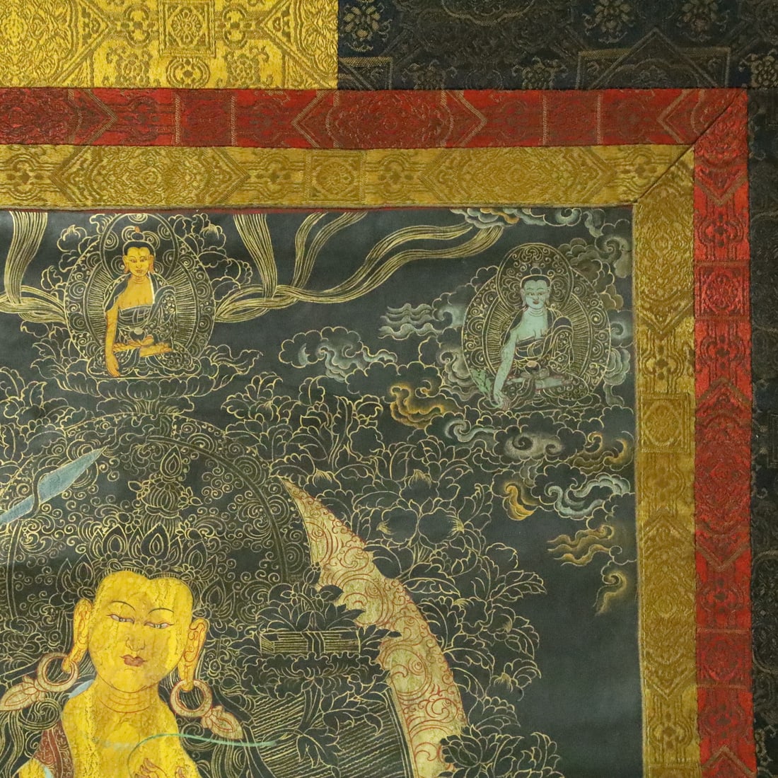 A Rare Brocade Painted Color Statue of Manjusri Tangka - 5