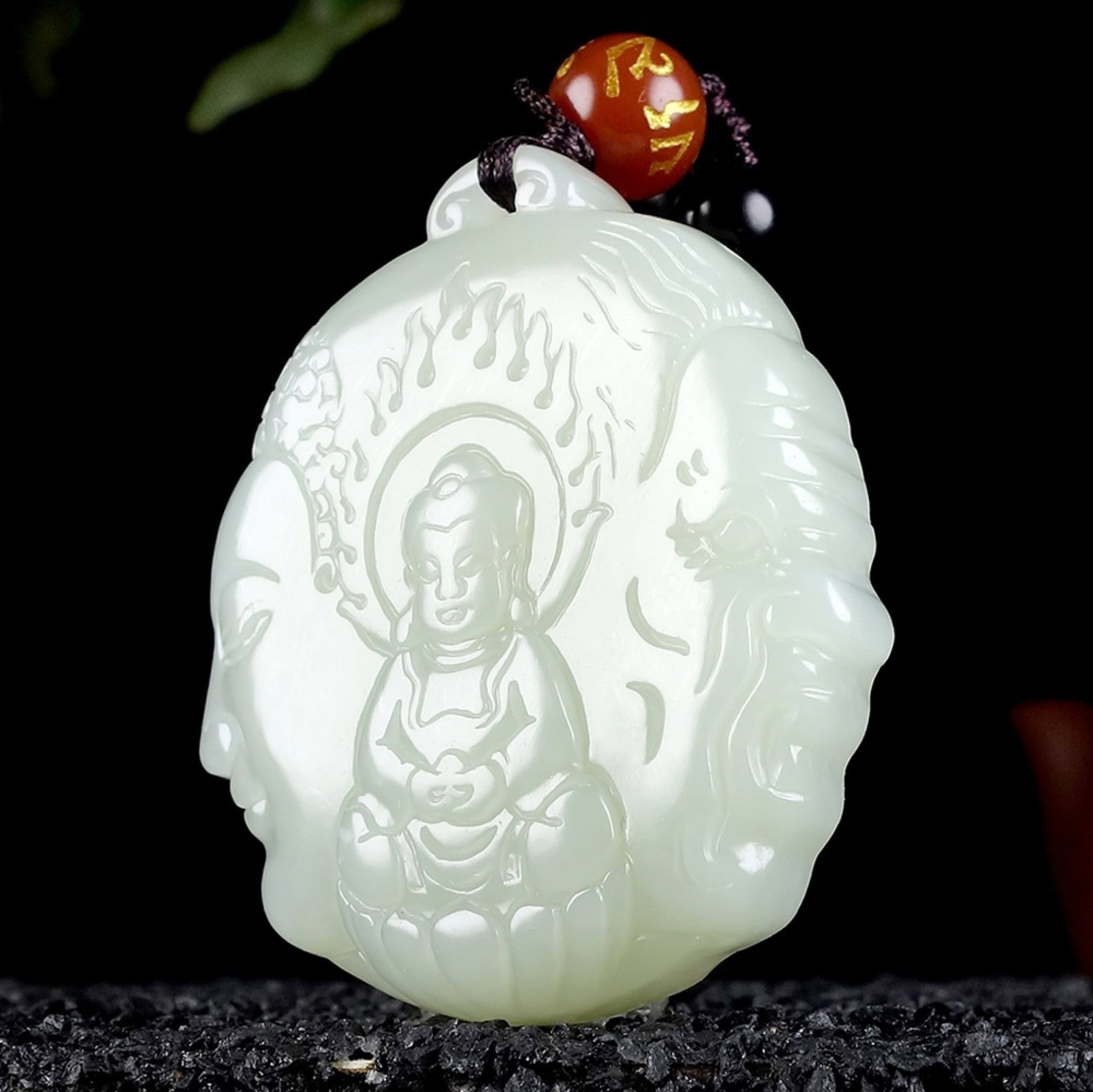 An Exquisite White Jade Buddha Statue Pendant - 2