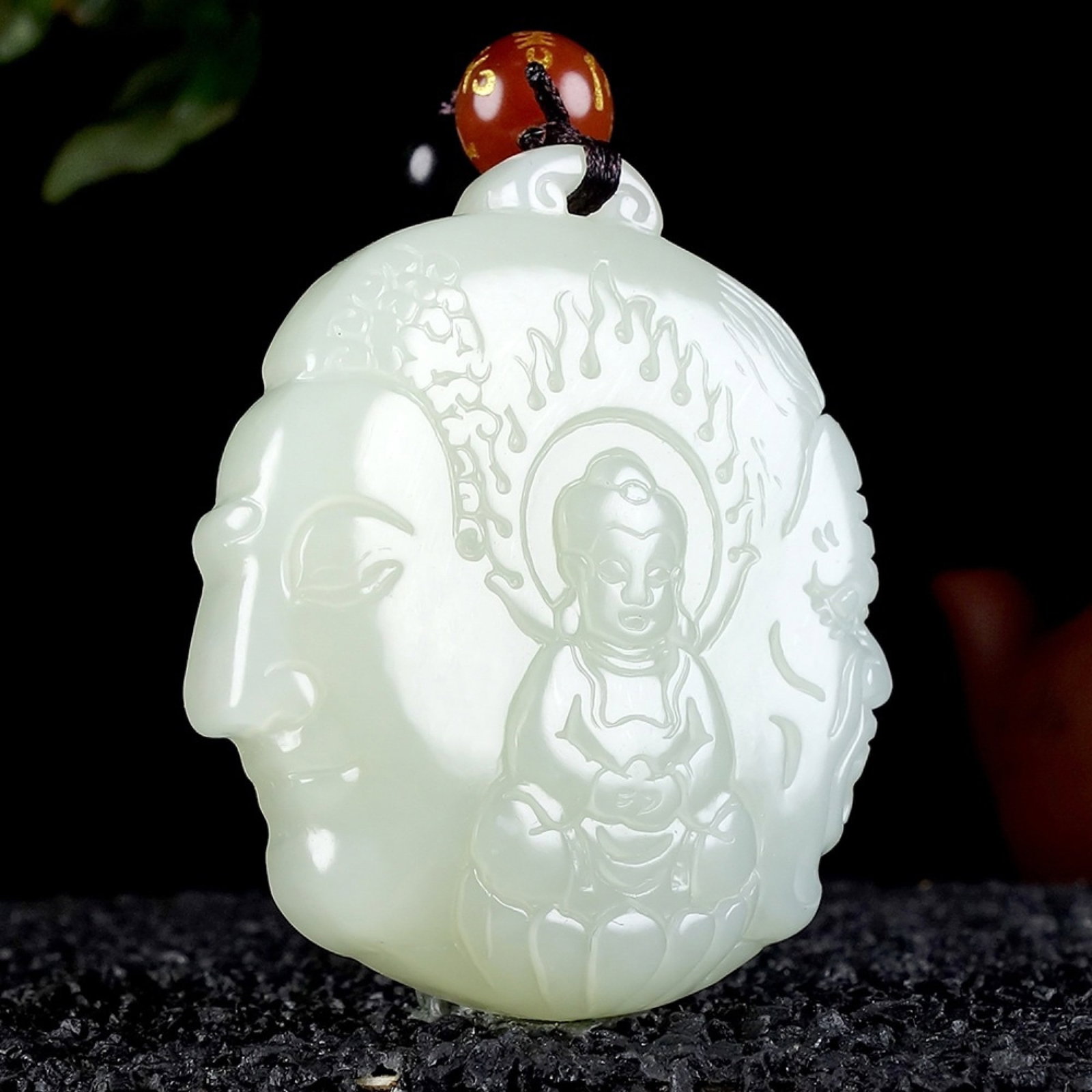 An Exquisite White Jade Buddha Statue Pendant - 3
