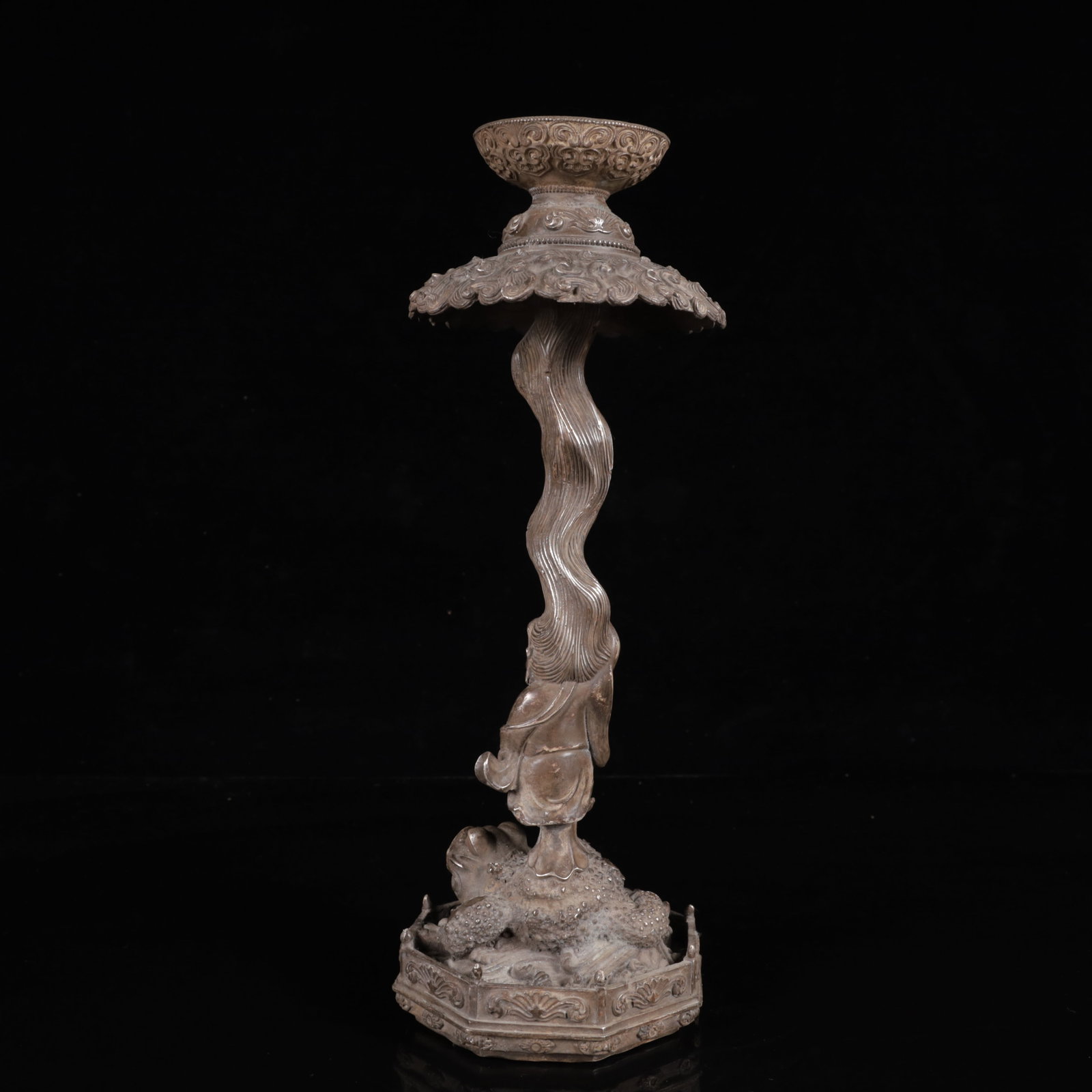 A Pair of Exquisite Silver-Plated Bronze Figure Pattern Auspicious Beast Candlesticks - 10