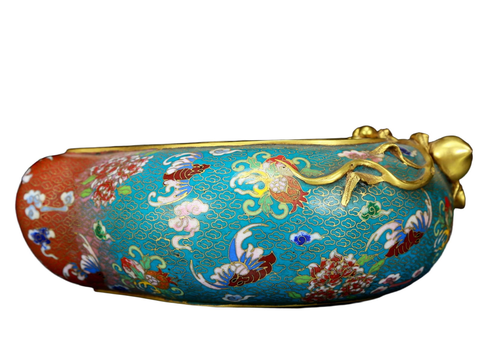 A delicate cloisonn¨¦ 'Clouds and Bats' peach shaped brush washer - 2