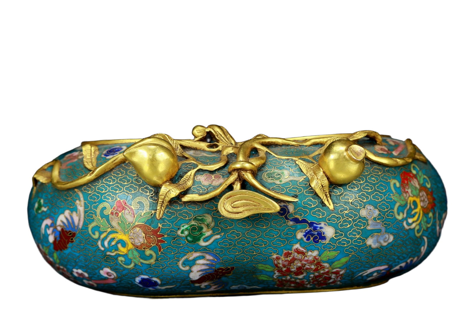 A delicate cloisonn¨¦ 'Clouds and Bats' peach shaped brush washer - 4
