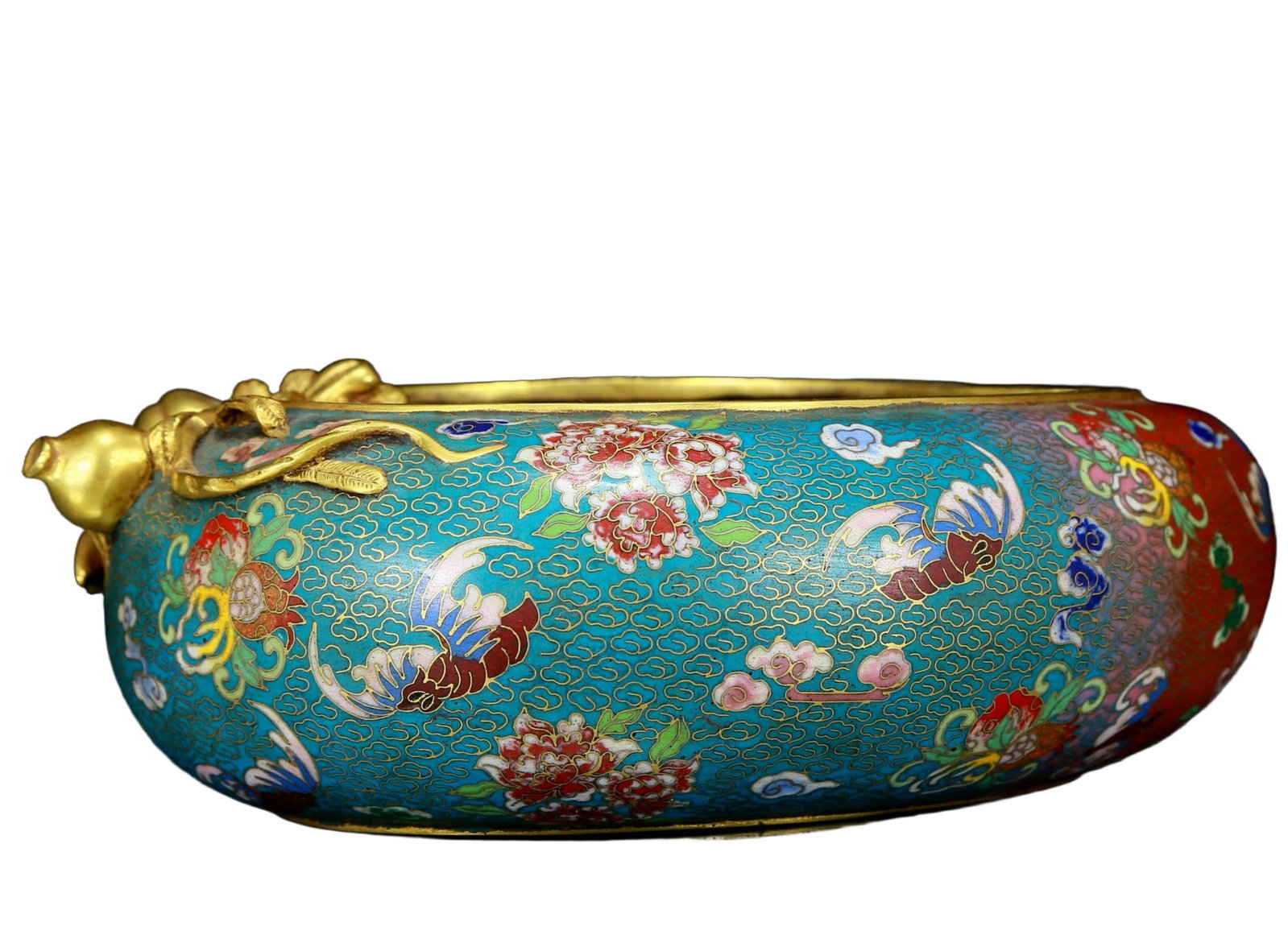 A delicate cloisonn¨¦ 'Clouds and Bats' peach shaped brush washer - 5