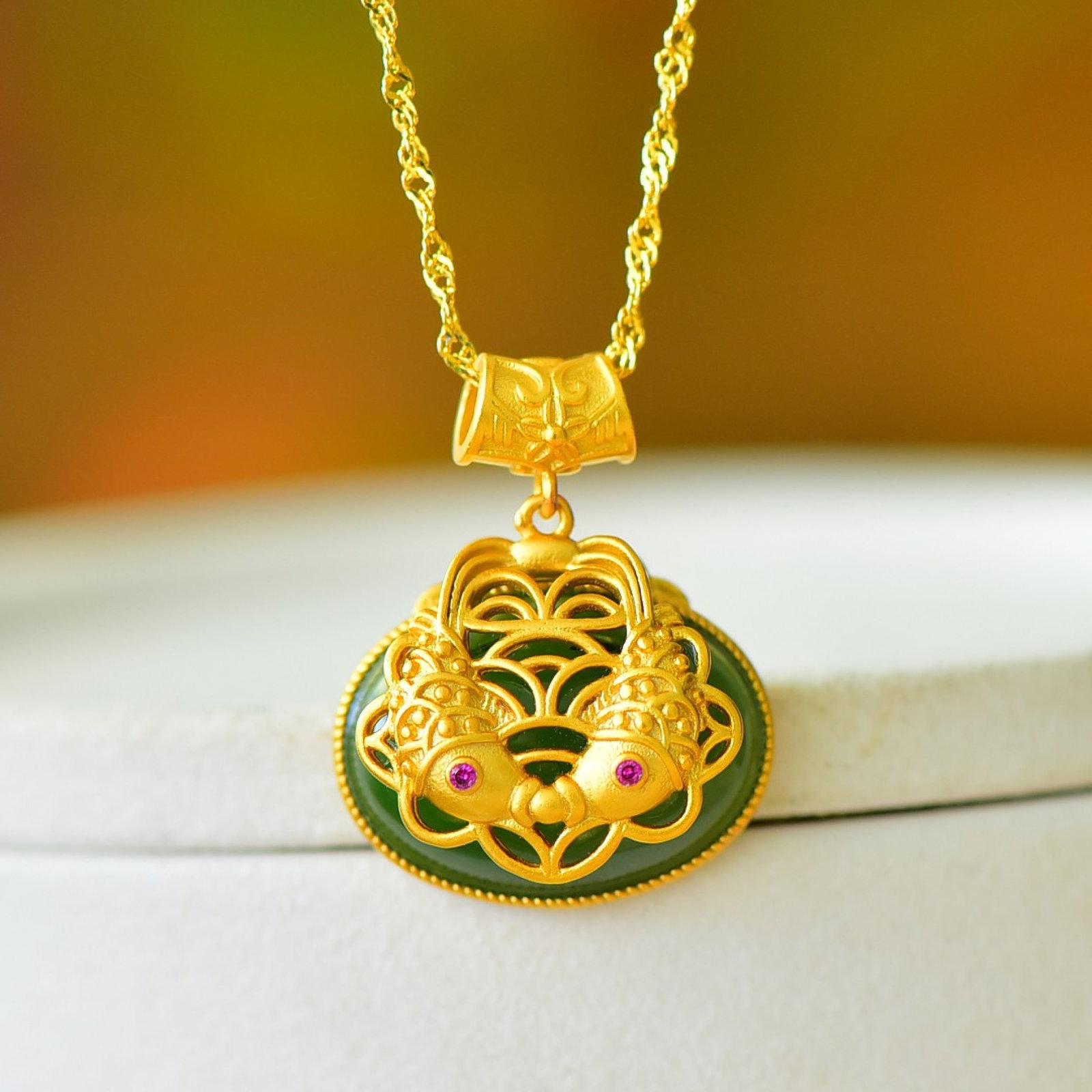 An Exquisite Sterling Silver-Gold Plated Inlaid Jasper Pendant - 2