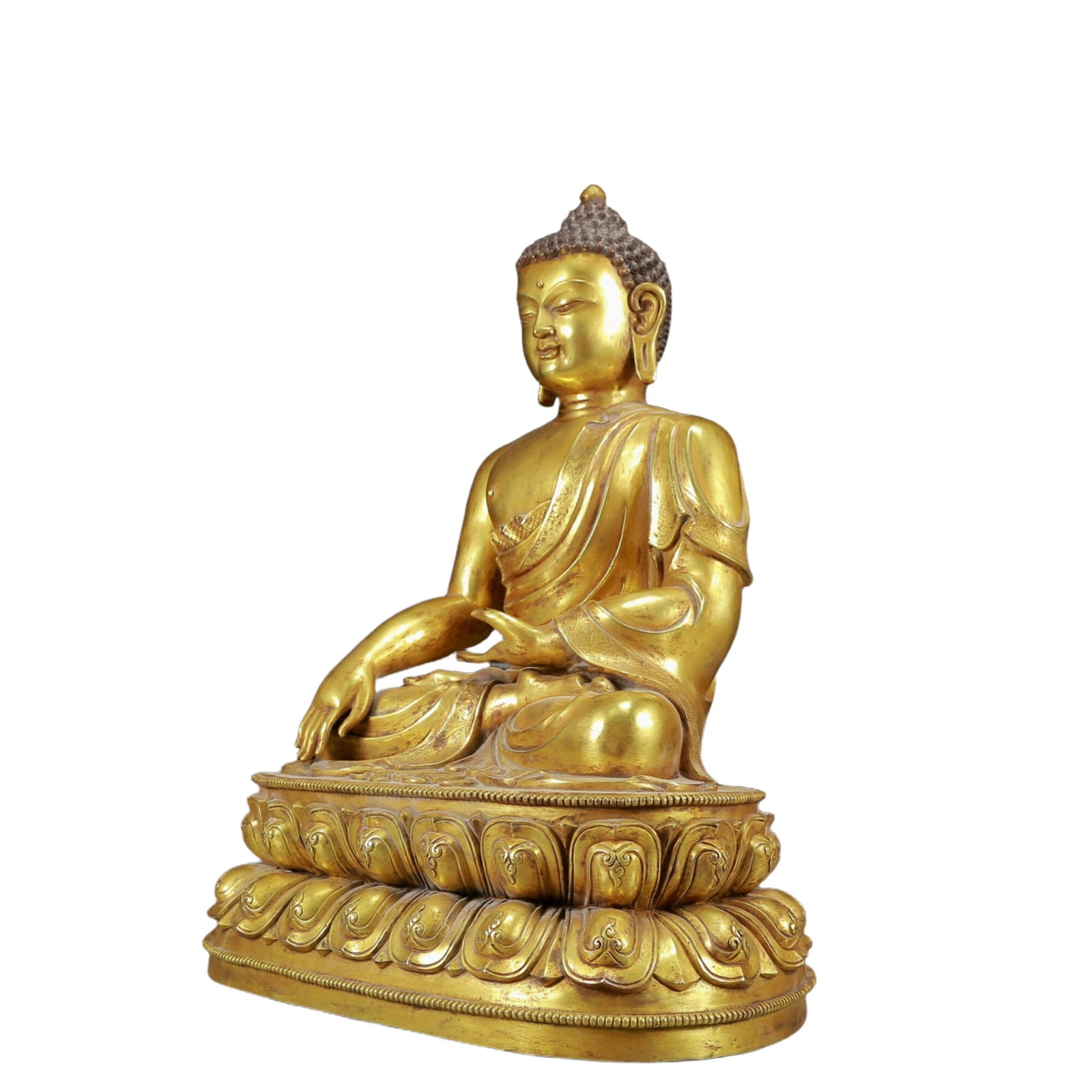 A Solemn Gilt Bronze Statue of Sakyamuni - 5