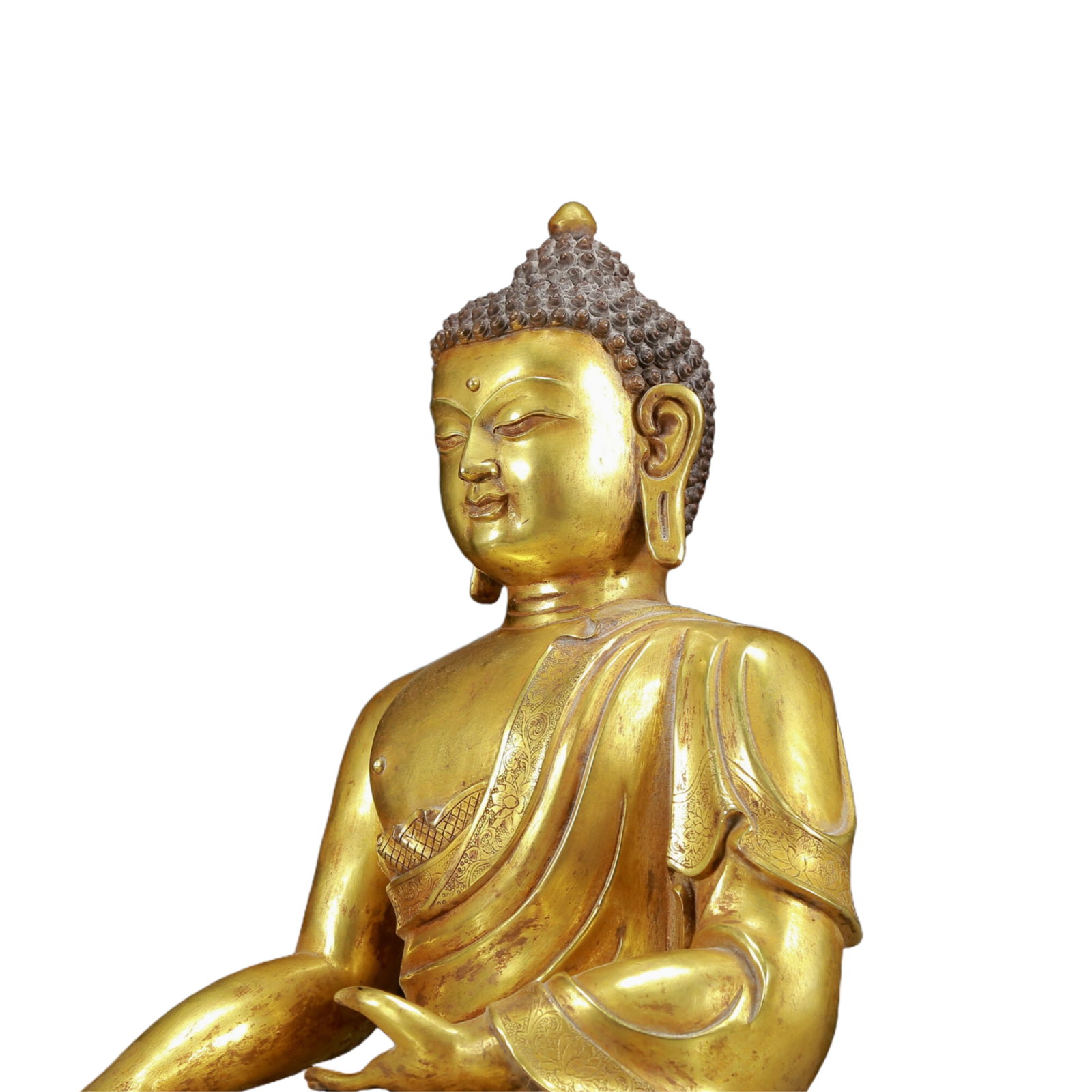 A Solemn Gilt Bronze Statue of Sakyamuni - 6