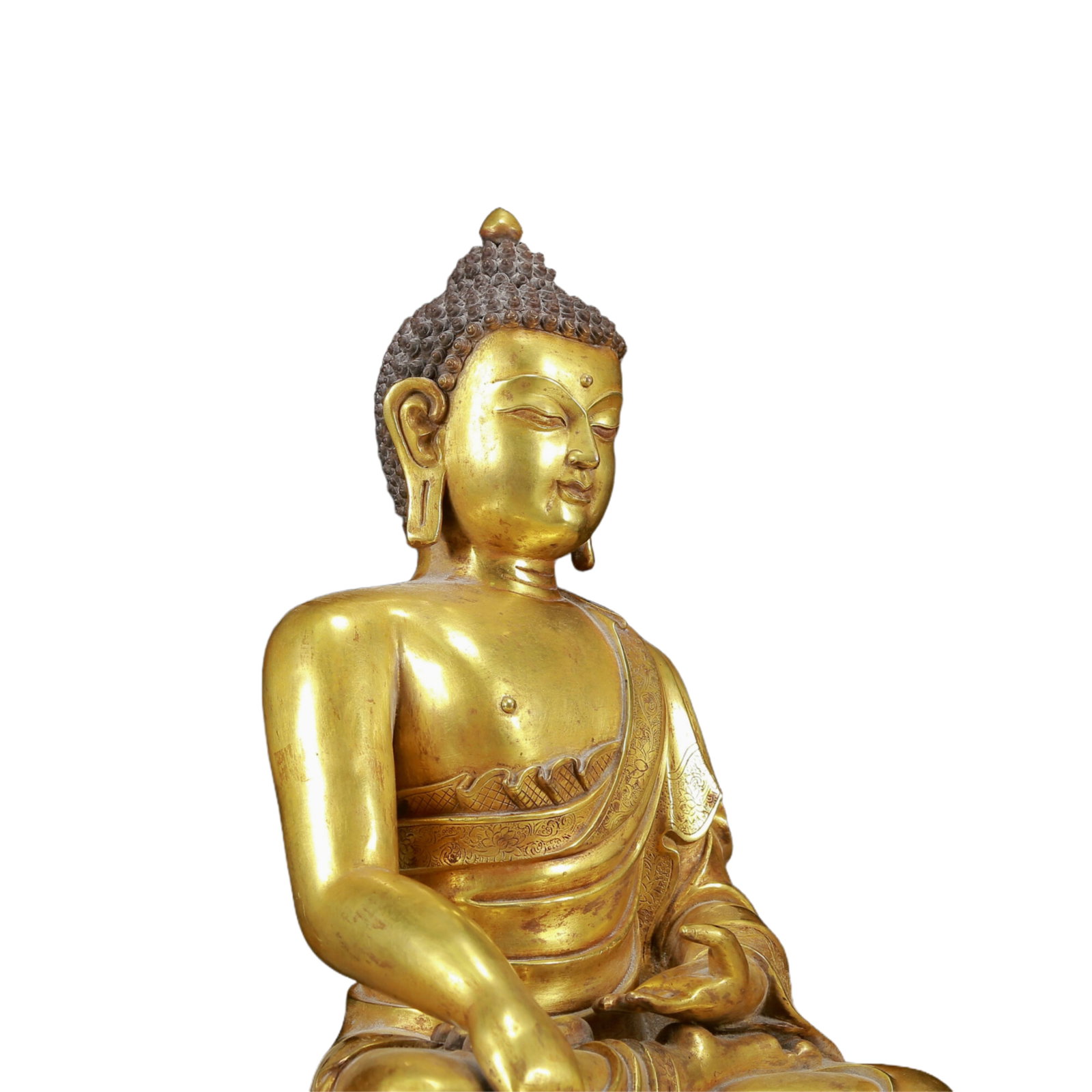 A Solemn Gilt Bronze Statue of Sakyamuni - 9