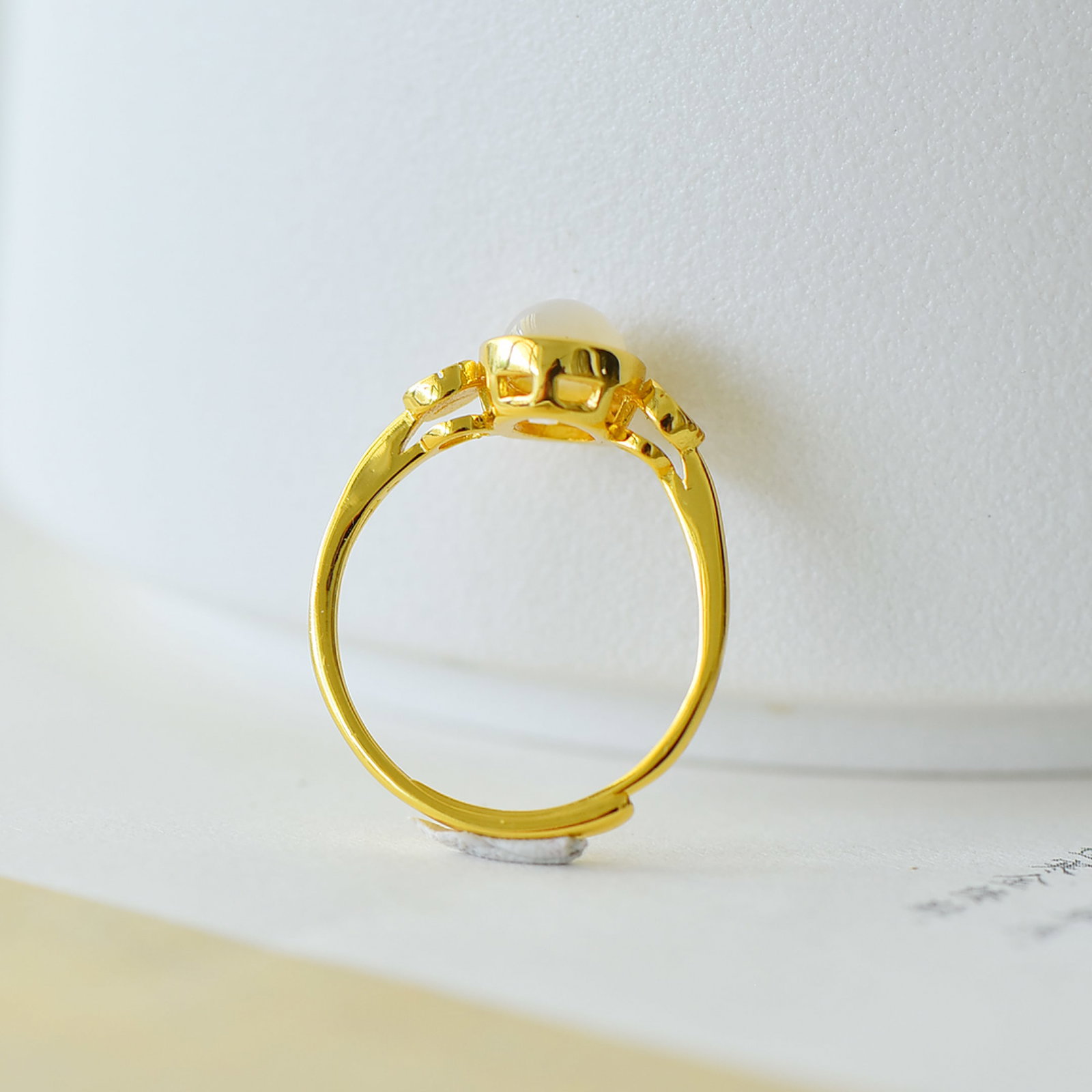 An Exquisite Sterling Silver-Gold Plated Inlaid White Jade Ring - 5