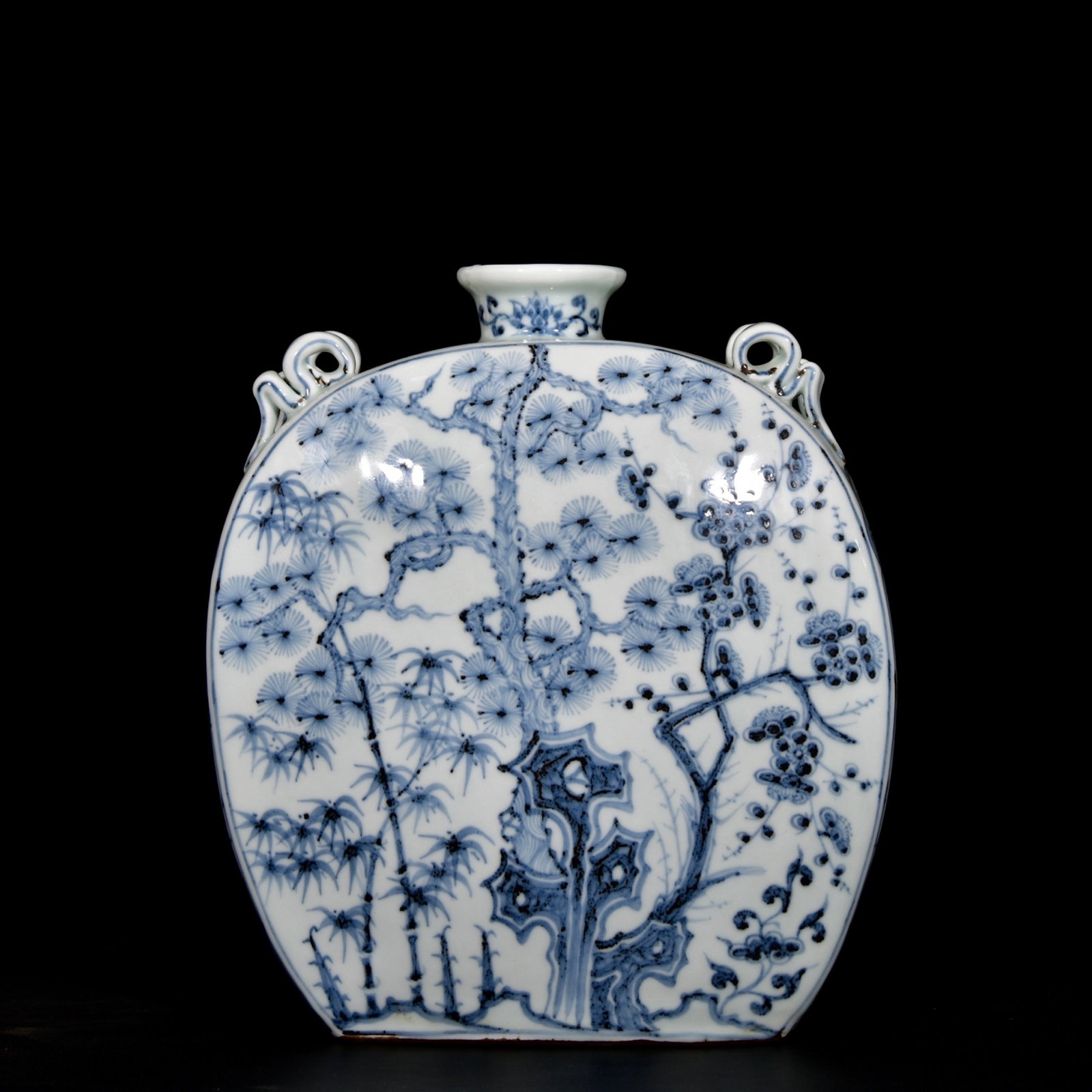 An Exquisite Blue and White Pine, Bamboo and Plum Blossom Pattern Four Ears Vase - 5
