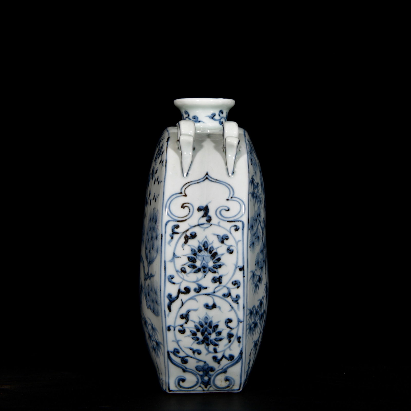 An Exquisite Blue and White Pine, Bamboo and Plum Blossom Pattern Four Ears Vase - 7
