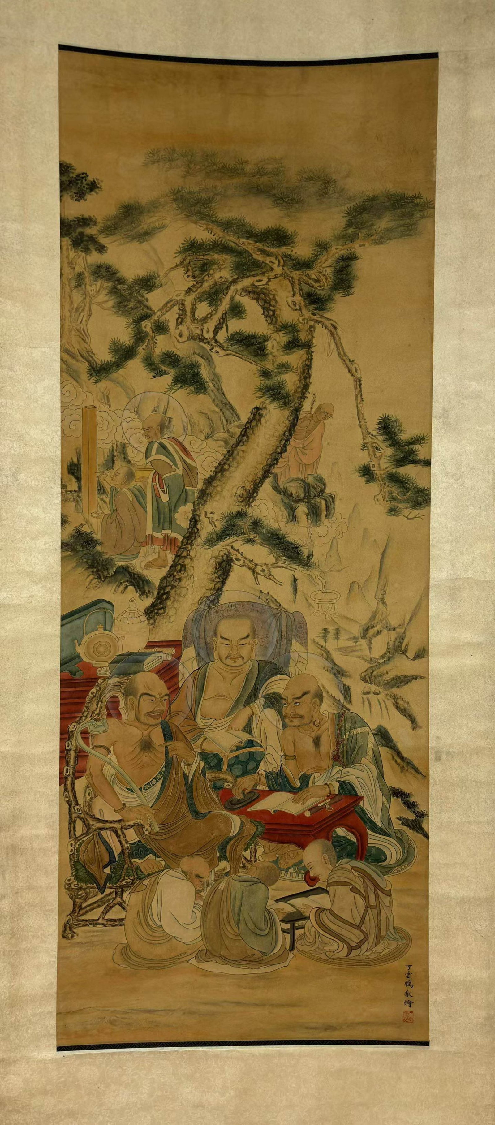 A Chinese Vertical Scroll Ink Painting of Statue of Arhat on Silk,Ding Yunpeng - 2