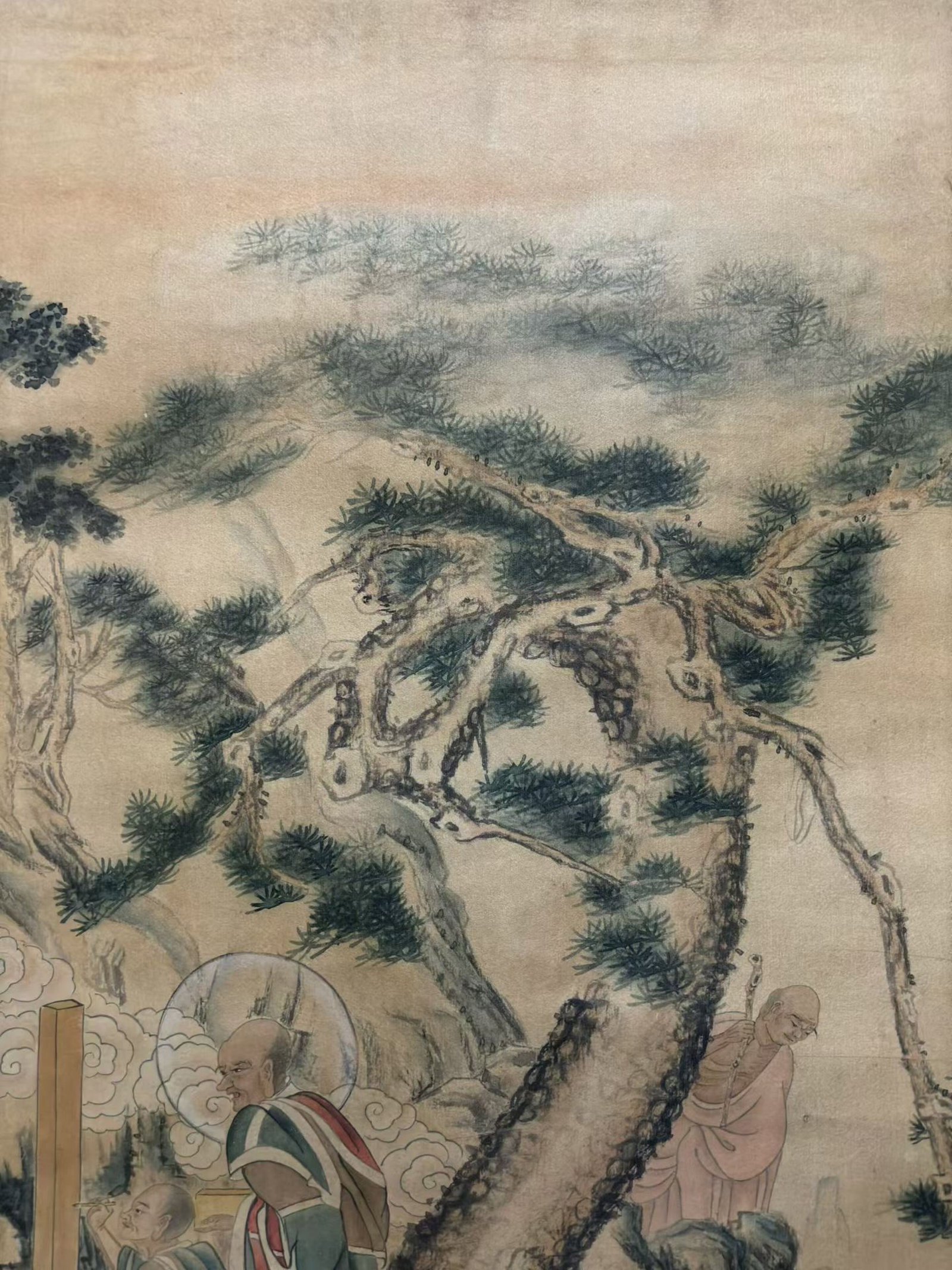 A Chinese Vertical Scroll Ink Painting of Statue of Arhat on Silk,Ding Yunpeng - 3