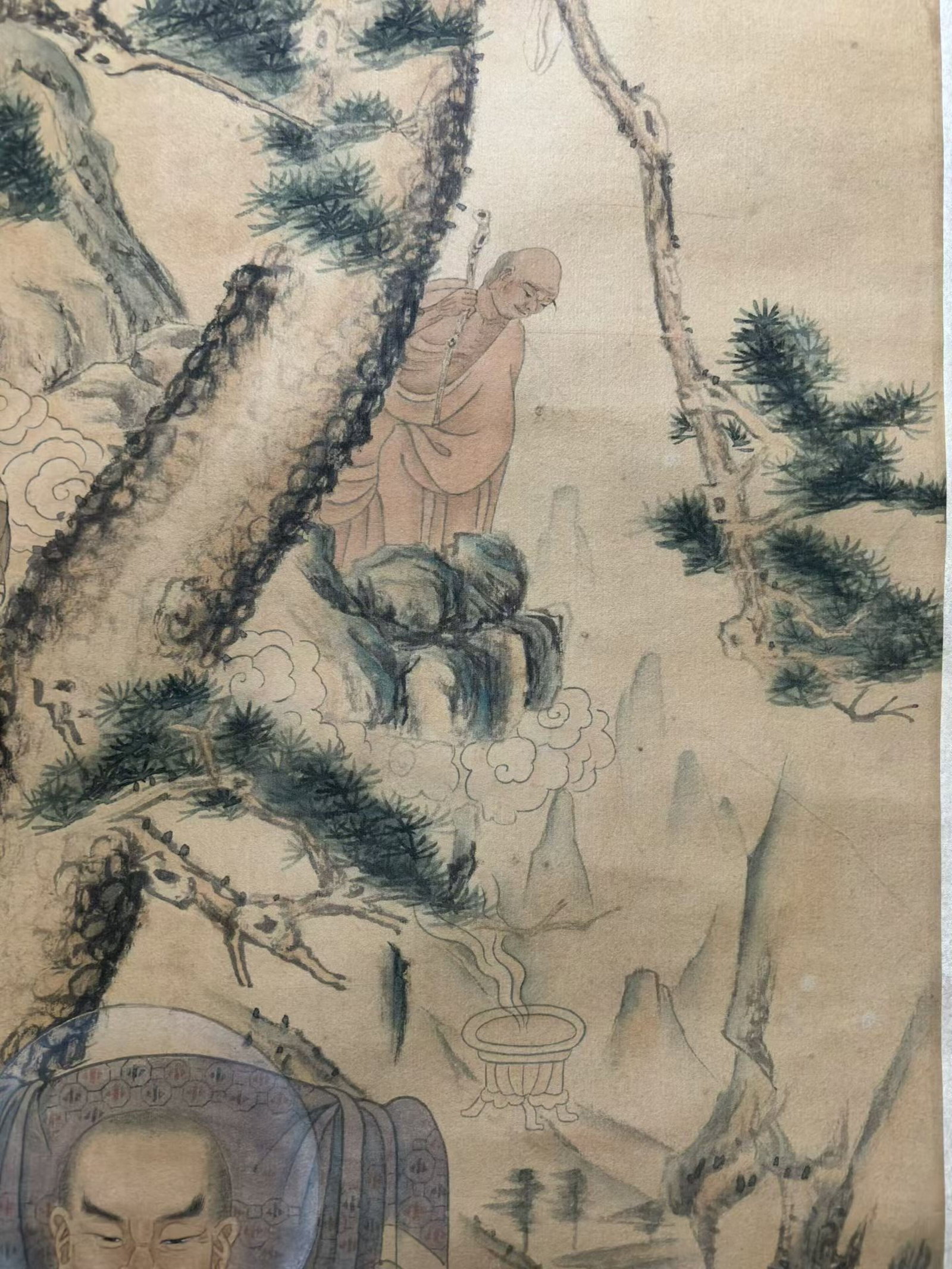 A Chinese Vertical Scroll Ink Painting of Statue of Arhat on Silk,Ding Yunpeng - 5