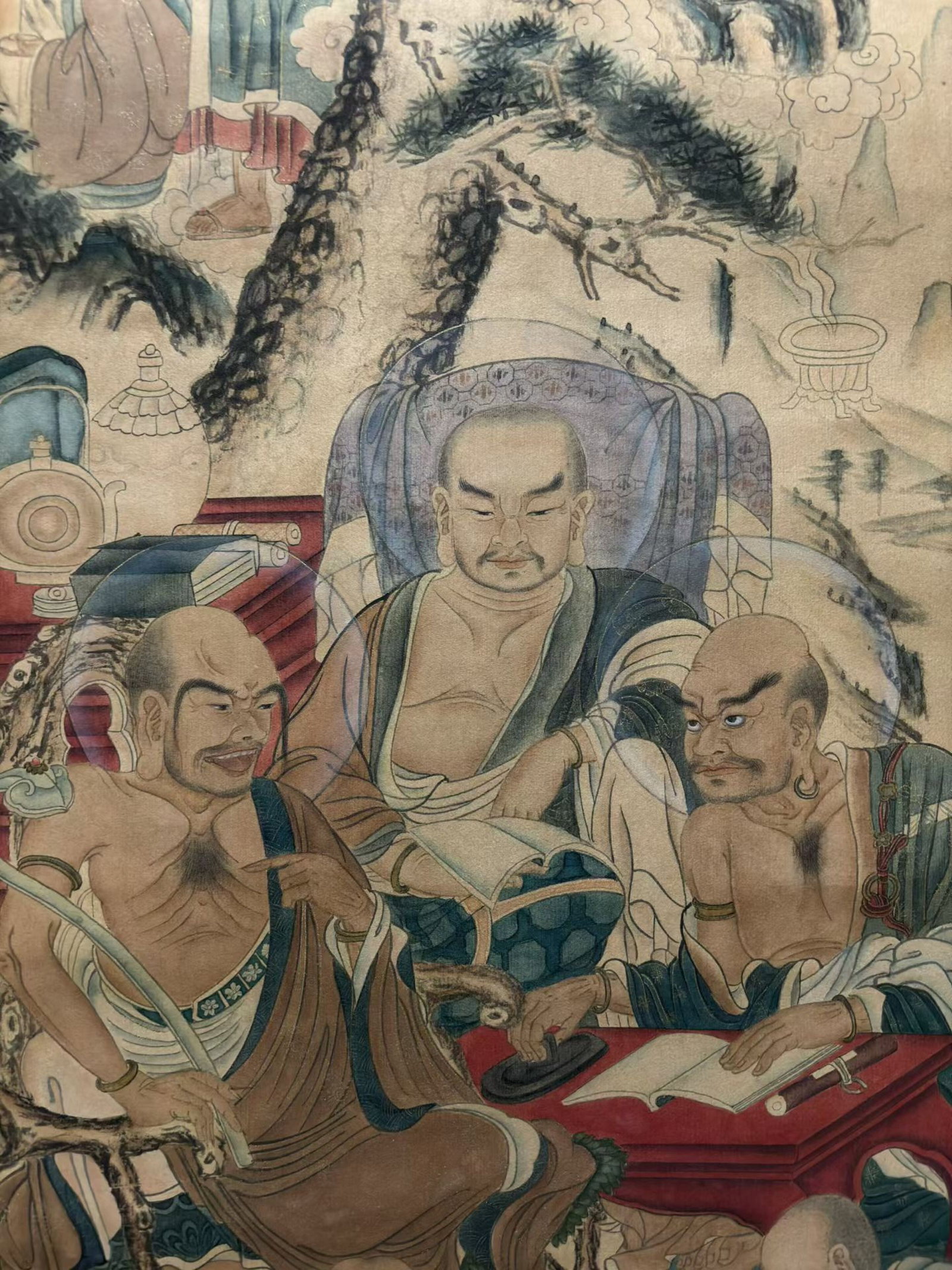 A Chinese Vertical Scroll Ink Painting of Statue of Arhat on Silk,Ding Yunpeng - 6