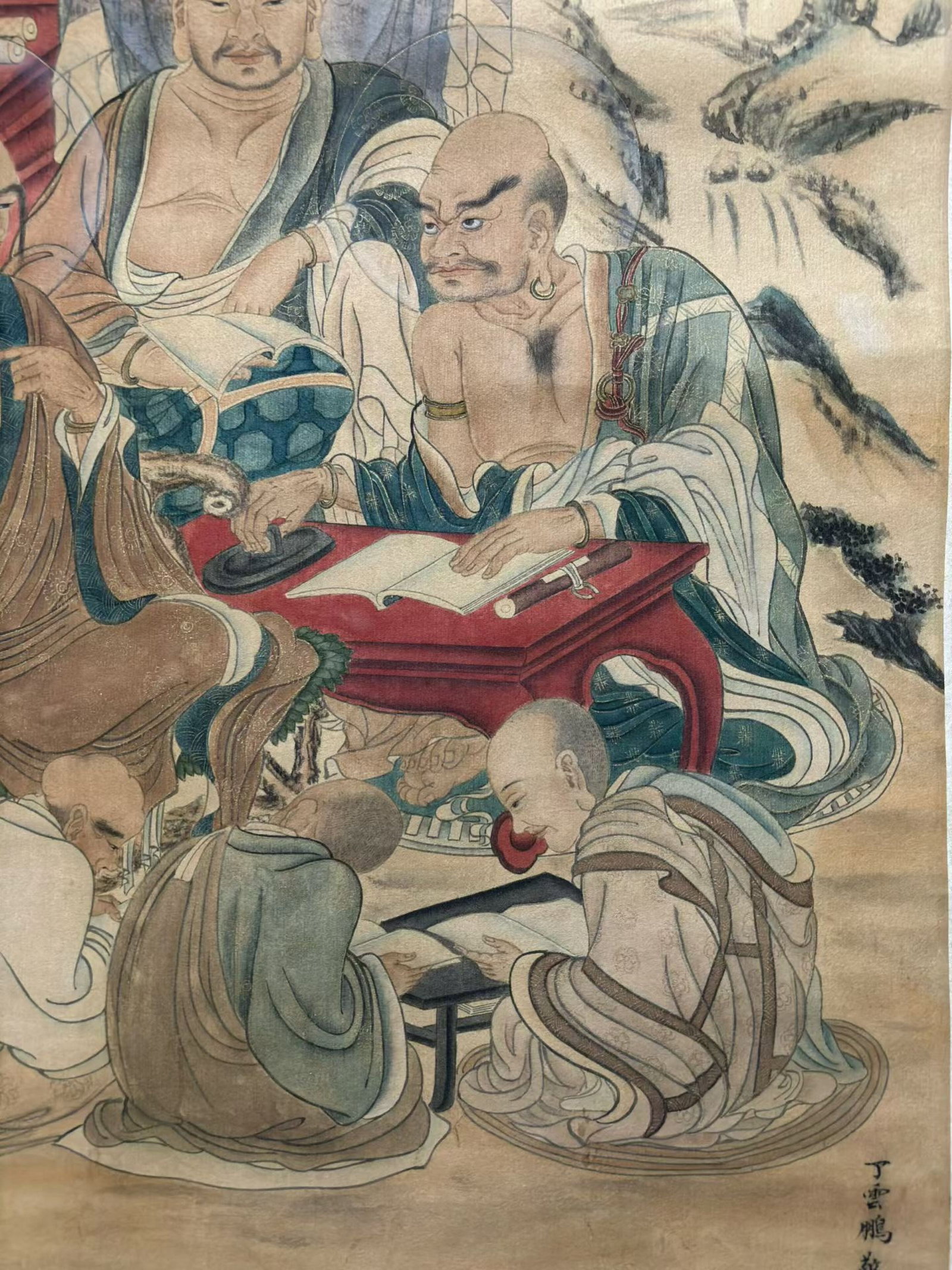 A Chinese Vertical Scroll Ink Painting of Statue of Arhat on Silk,Ding Yunpeng - 8