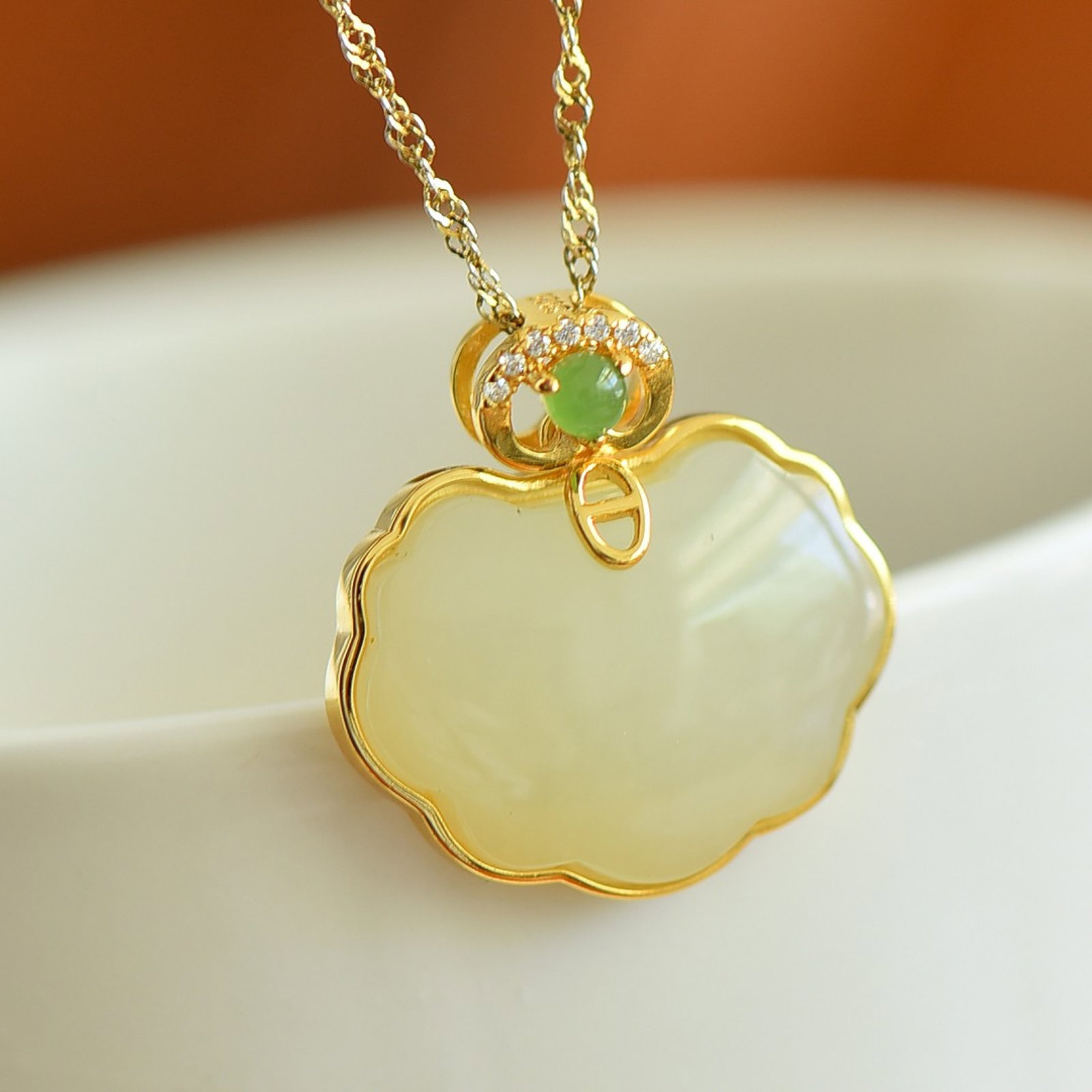 An Exquisite Sterling Silver-Gold Plated Inlaid White Jade Pendant - 2