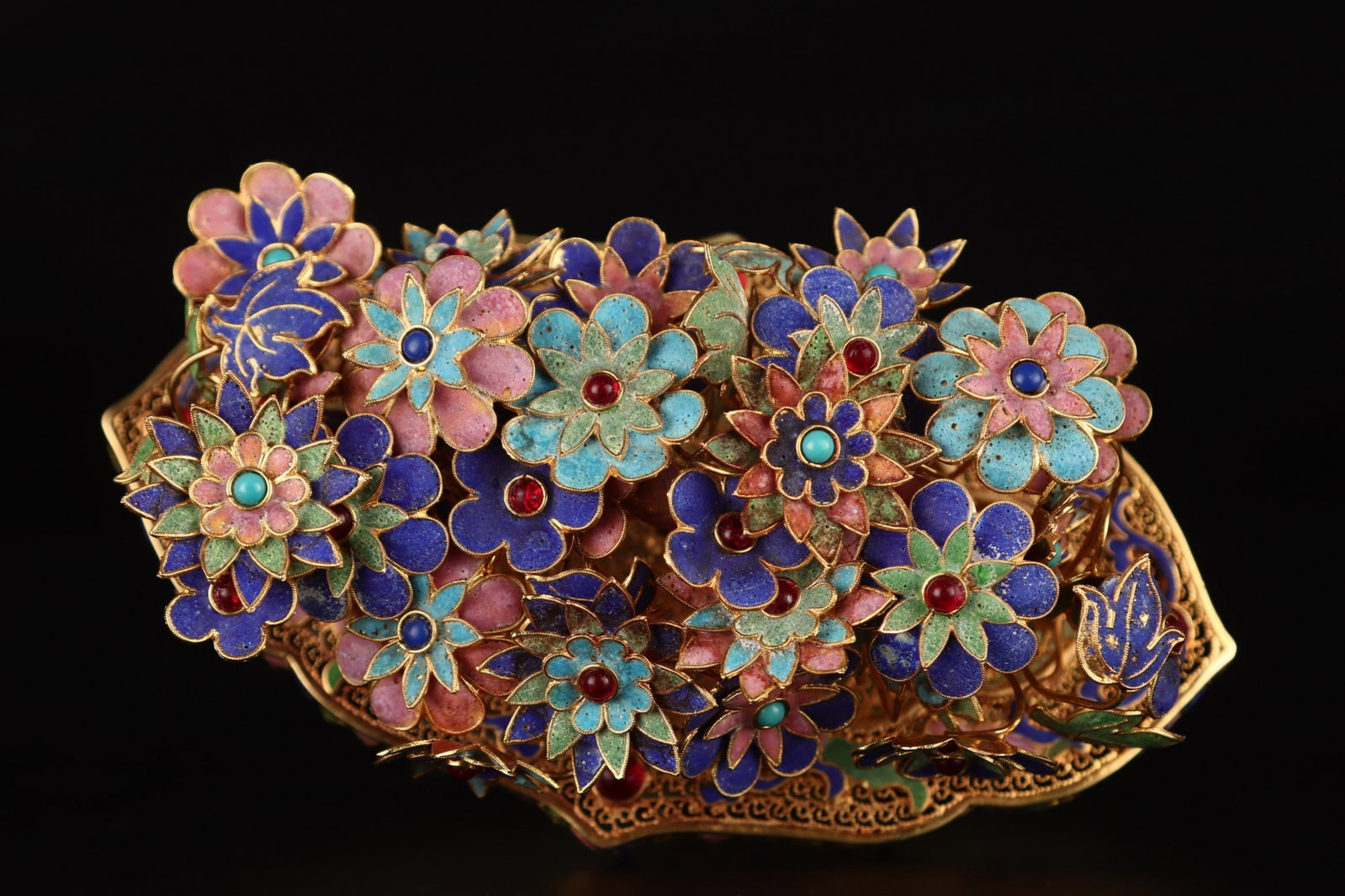 An Exquisite Gilt Silver Inlaid White Jade Bonsai,Inlaid Gems - 4