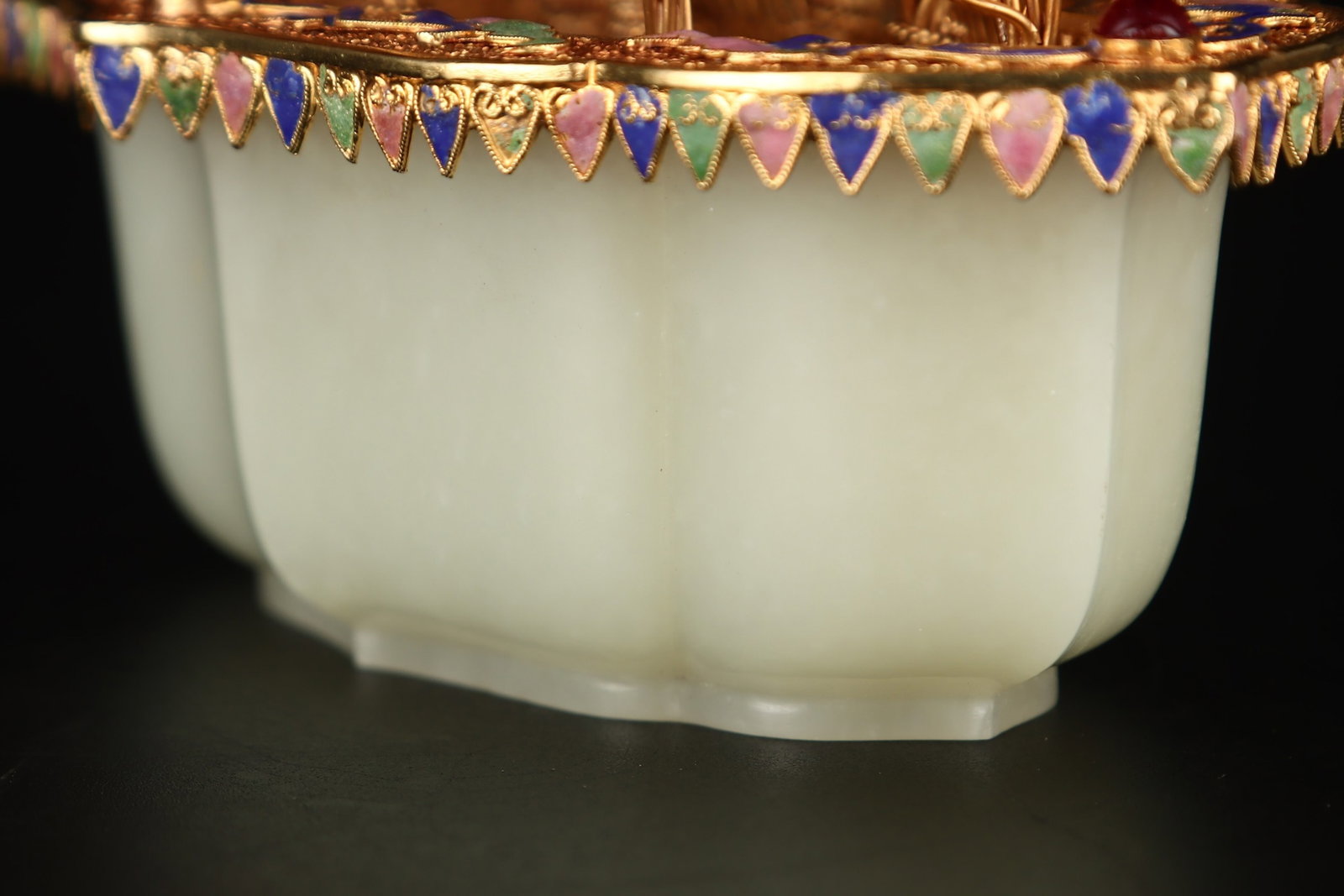 An Exquisite Gilt Silver Inlaid White Jade Bonsai,Inlaid Gems - 6