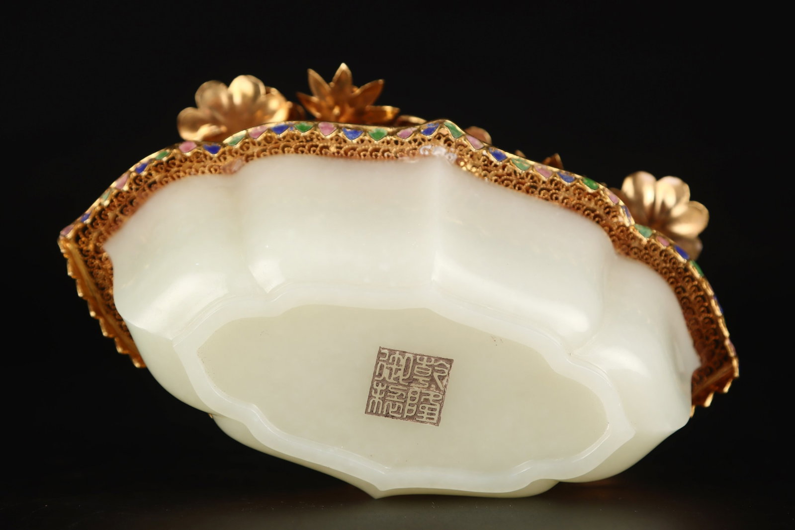 An Exquisite Gilt Silver Inlaid White Jade Bonsai,Inlaid Gems - 9