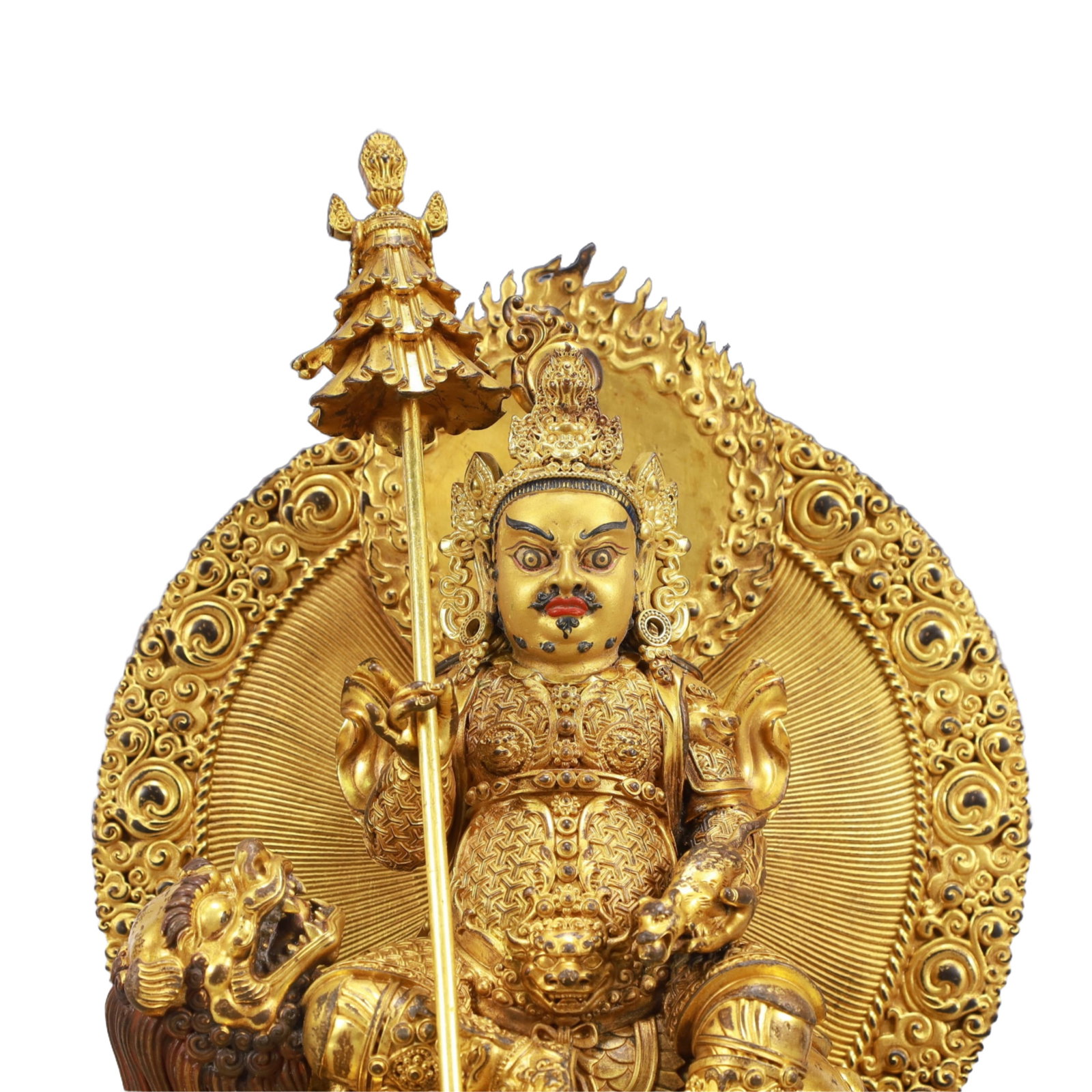 A Solemn Gilt Bronze Statue of Mammon Rides the Lion,With Inscription - 2