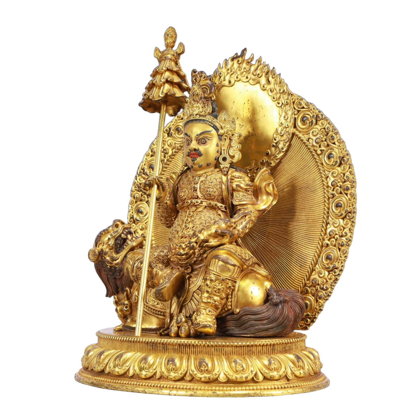 A Solemn Gilt Bronze Statue of Mammon Rides the Lion,With Inscription - 4