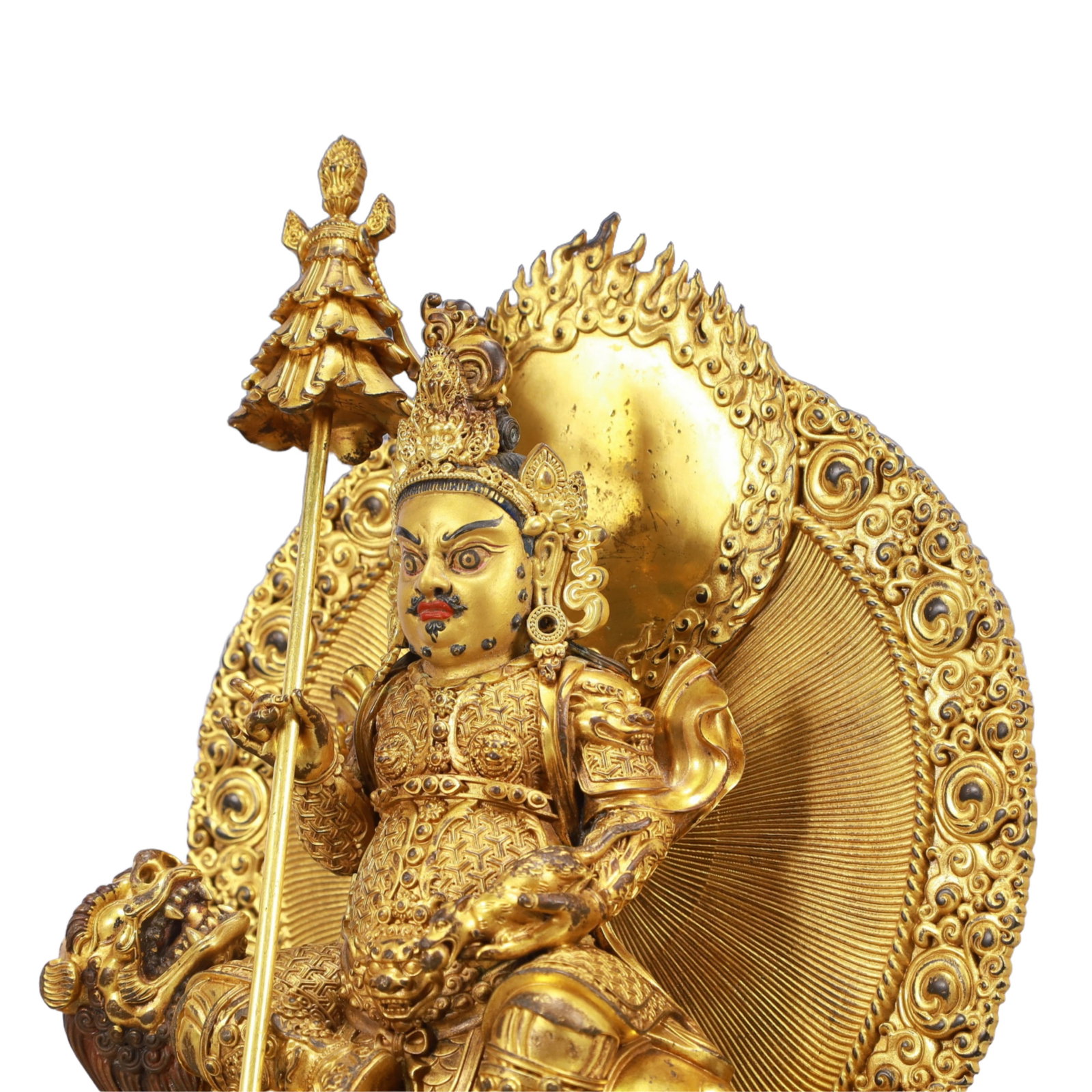 A Solemn Gilt Bronze Statue of Mammon Rides the Lion,With Inscription - 5