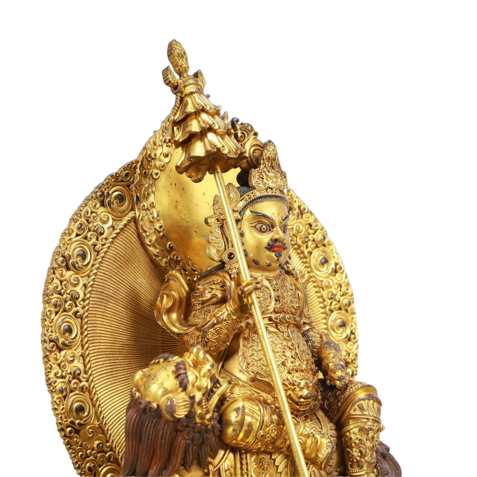 A Solemn Gilt Bronze Statue of Mammon Rides the Lion,With Inscription - 7
