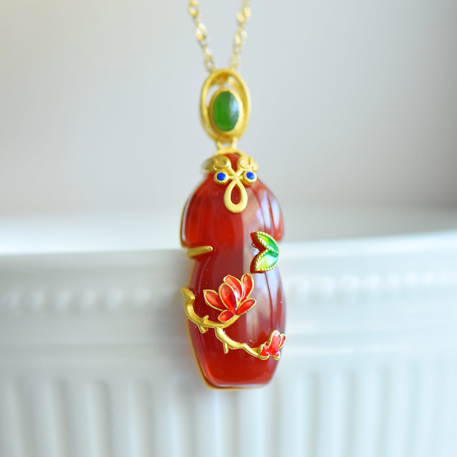 An Exquisite Sterling Silver-Gold Plated Inlaid Agate Pendant,Inlaid Jasper - 2