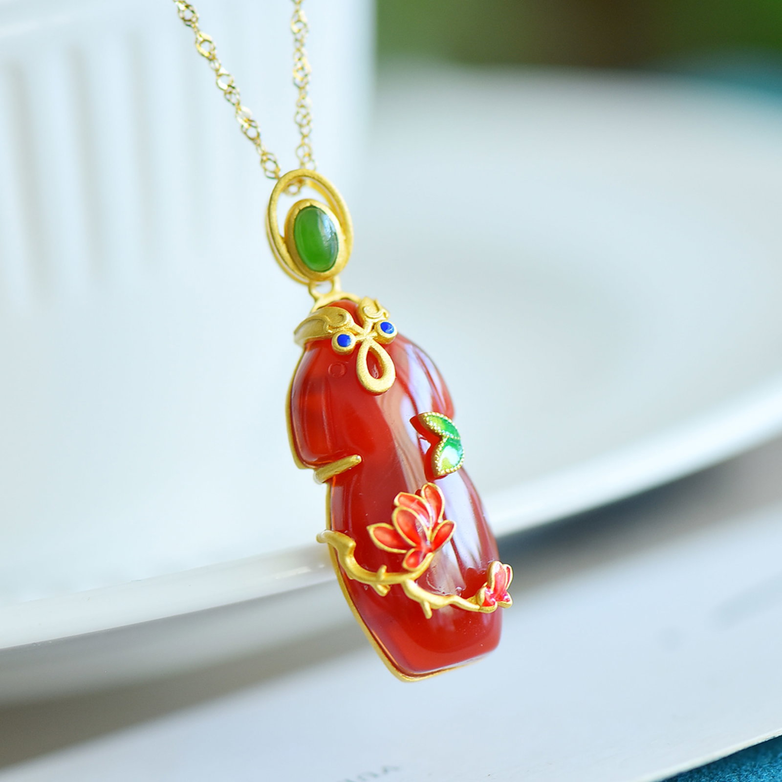 An Exquisite Sterling Silver-Gold Plated Inlaid Agate Pendant,Inlaid Jasper - 3