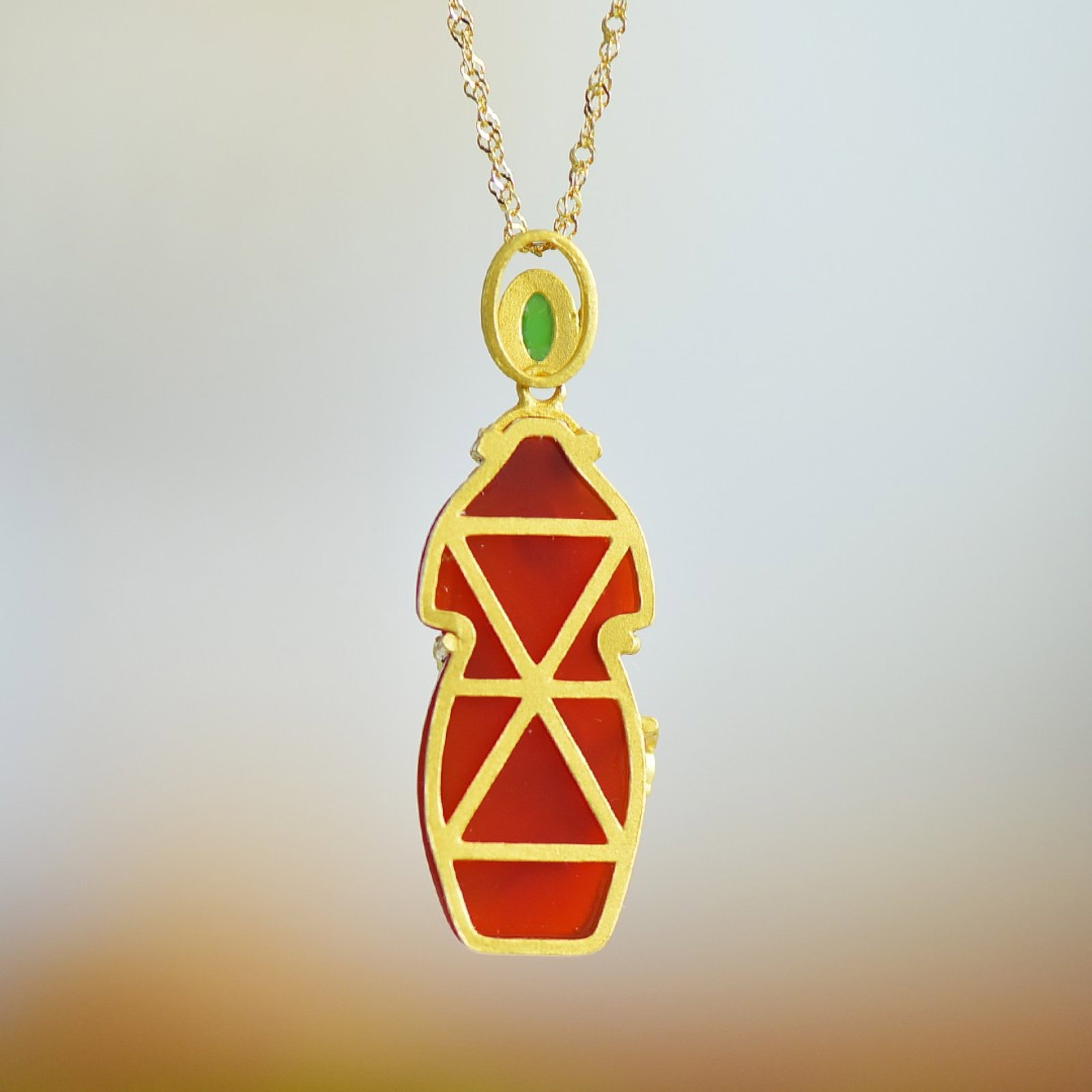 An Exquisite Sterling Silver-Gold Plated Inlaid Agate Pendant,Inlaid Jasper - 5