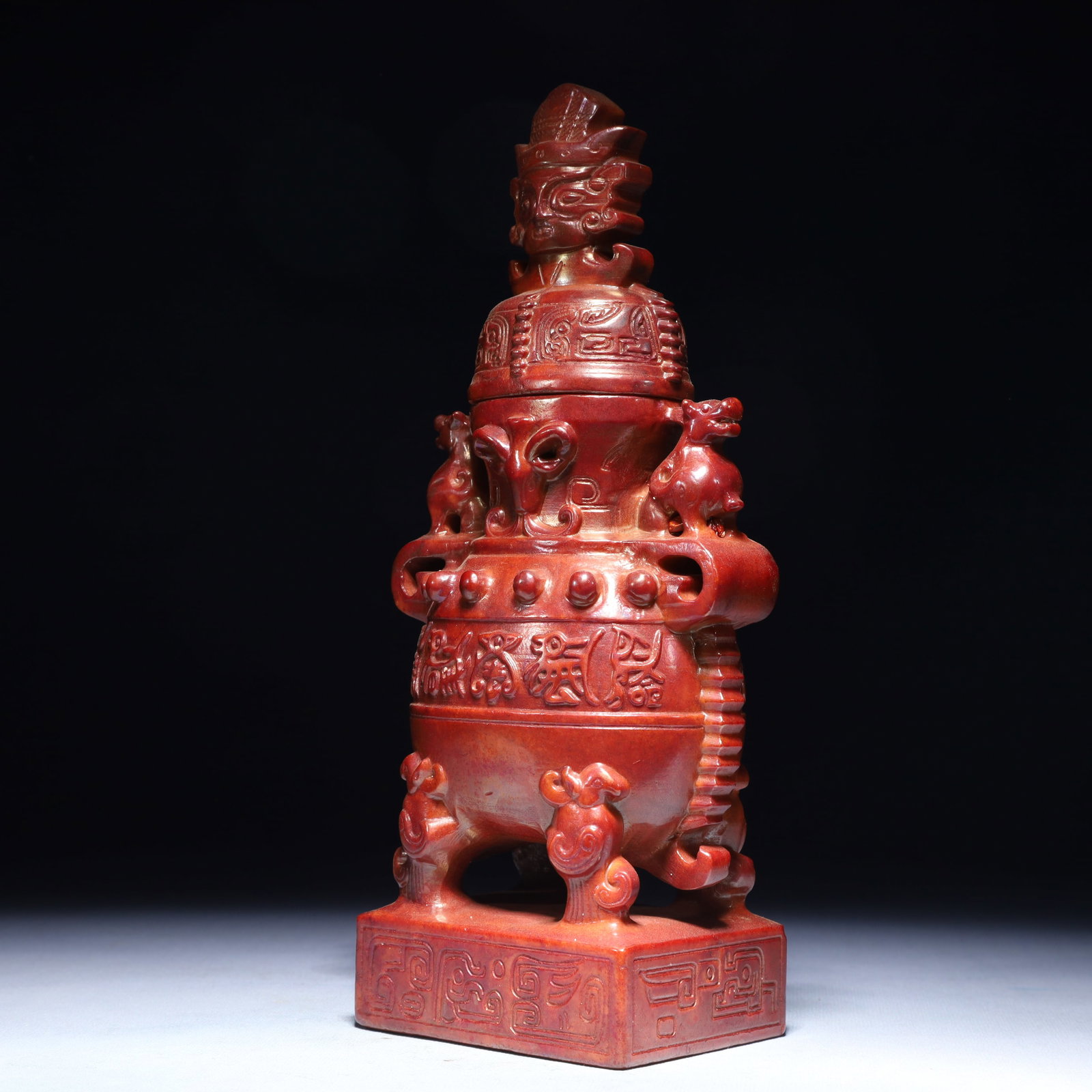 An Exquisite Archaic Jade Beast Pattern Double-Ears Bottle - 4
