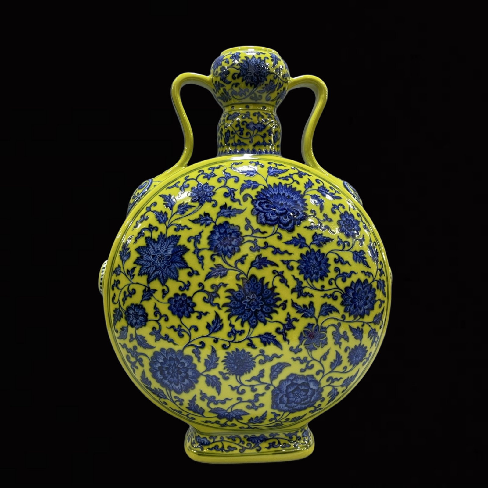 A Huge Yellow Ground Blue and White Lotus Pattern Double-Ears Vase (1 of 9)