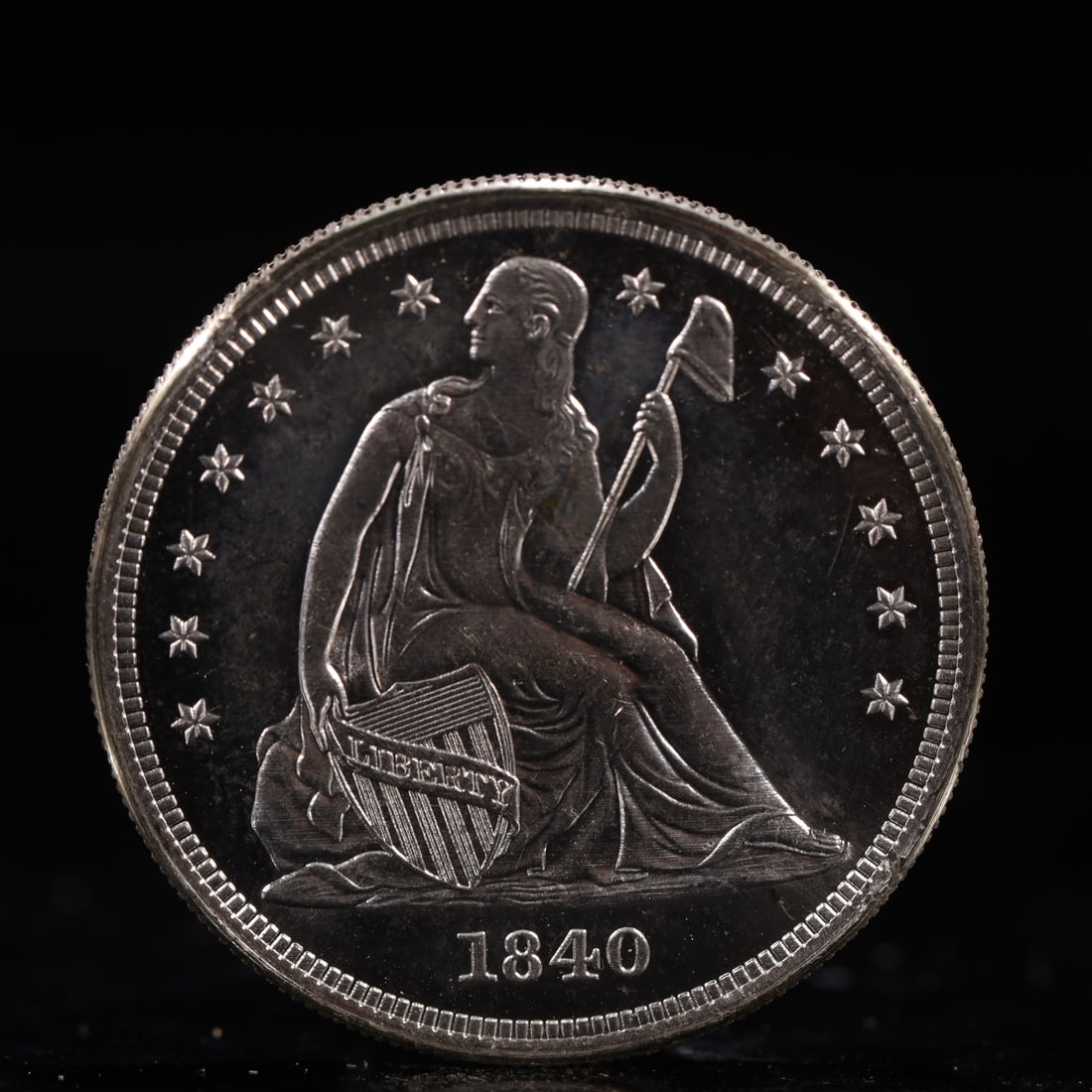 USA One Dollar 1840 Coin: American coin. IN GOD WE TRUST / LIBERTY / 1840 / UNITED STATES OF AMERICA / ONE DOL. Weight:26.9g.