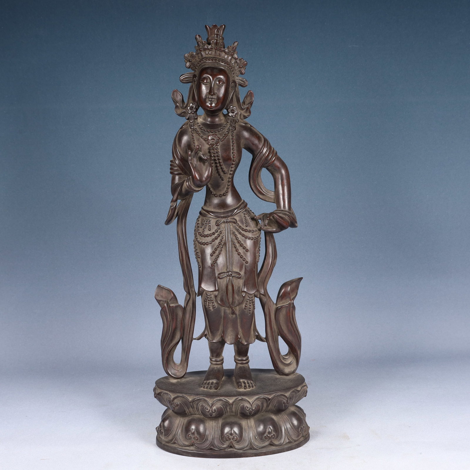 An Exquisite Zitanwood Statue of Tara: An Exquisite Zitanwood Statue of Tara,Qing Dynasty, China,Size:8.3inx4.3inx22.4in,Weight:2850g 紫檀木度母像,中国清代