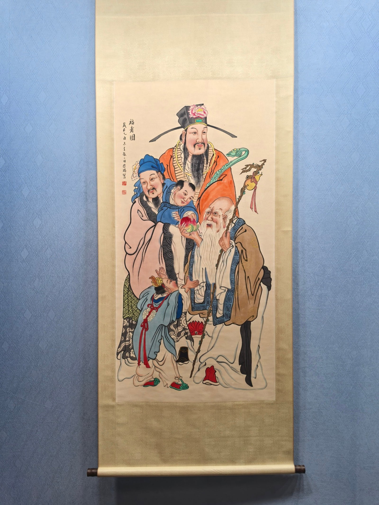 A Chinese Vertical Scroll Ink Painting of Figure on Paper: A Chinese Vertical Scroll Ink Painting of Figure on Paper,Xu Beihong,Size:26.9inx53.3in 一幅中国水墨人物画立轴,徐悲鸿