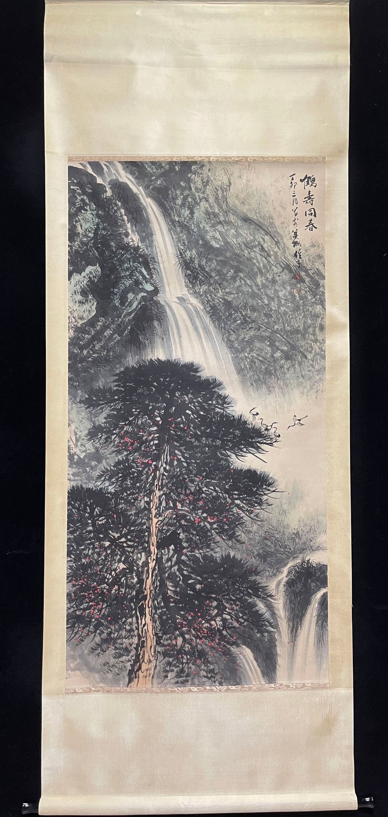 A Chinese Vertical Scroll Ink Painting of Landscape on Paper (1 of 6)