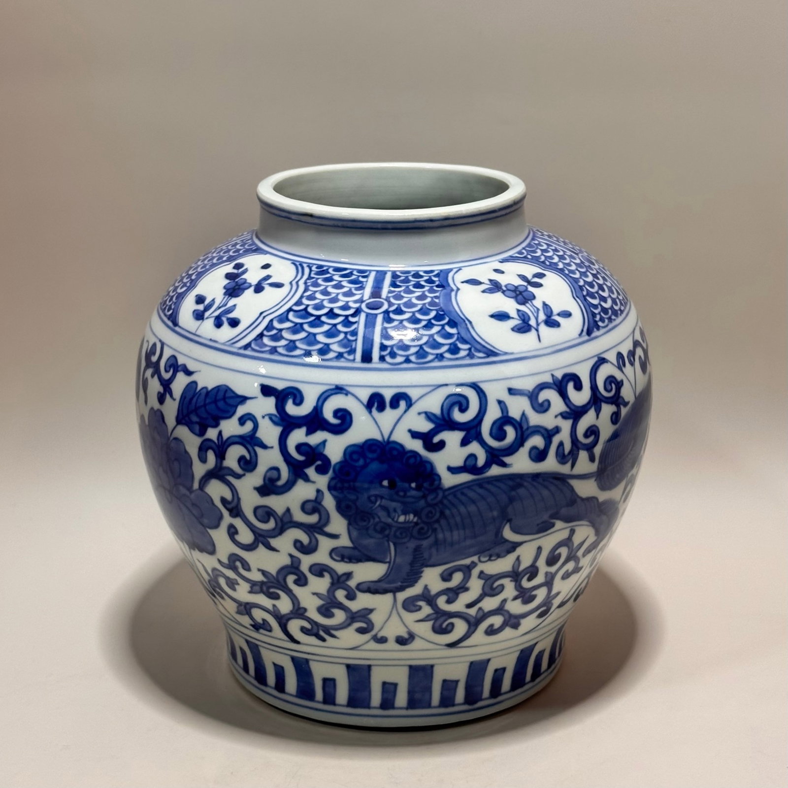 An Exquisite Blue and White Lotus and Lion Pattern Jar (1 of 9)